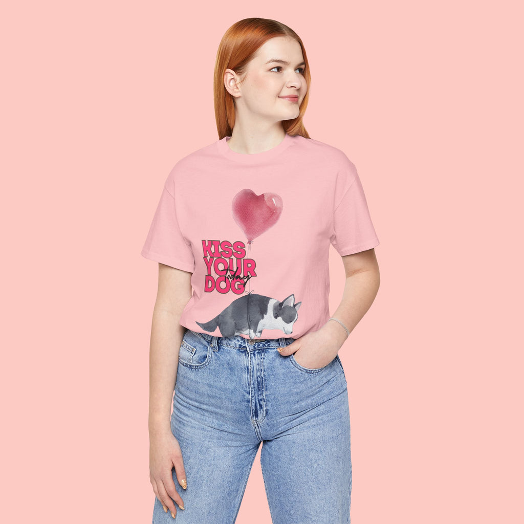 Kiss Your Dog T-Shirt — Cute Corgi with Heart Balloon Pet Lover Tee