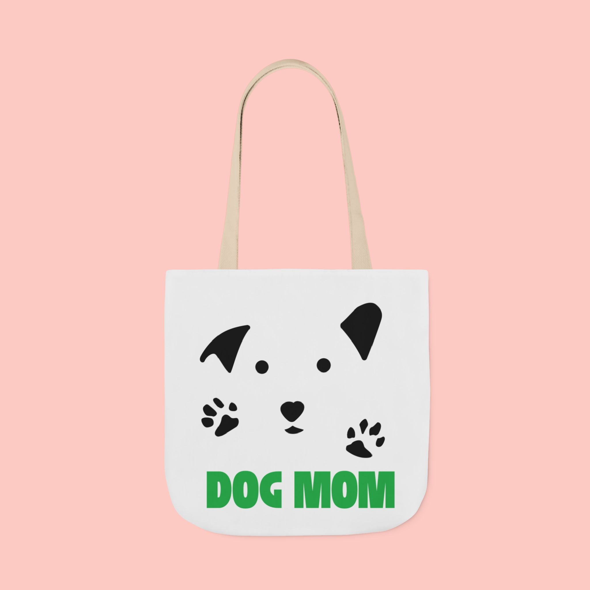 Dog Mom Canvas Tote Bag — Cute Paw Print Dog Face Tote for Pet Lovers