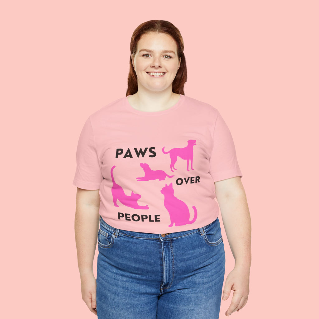 Paws Over People Tee — Pink Cats & Dogs Graphic T-Shirt