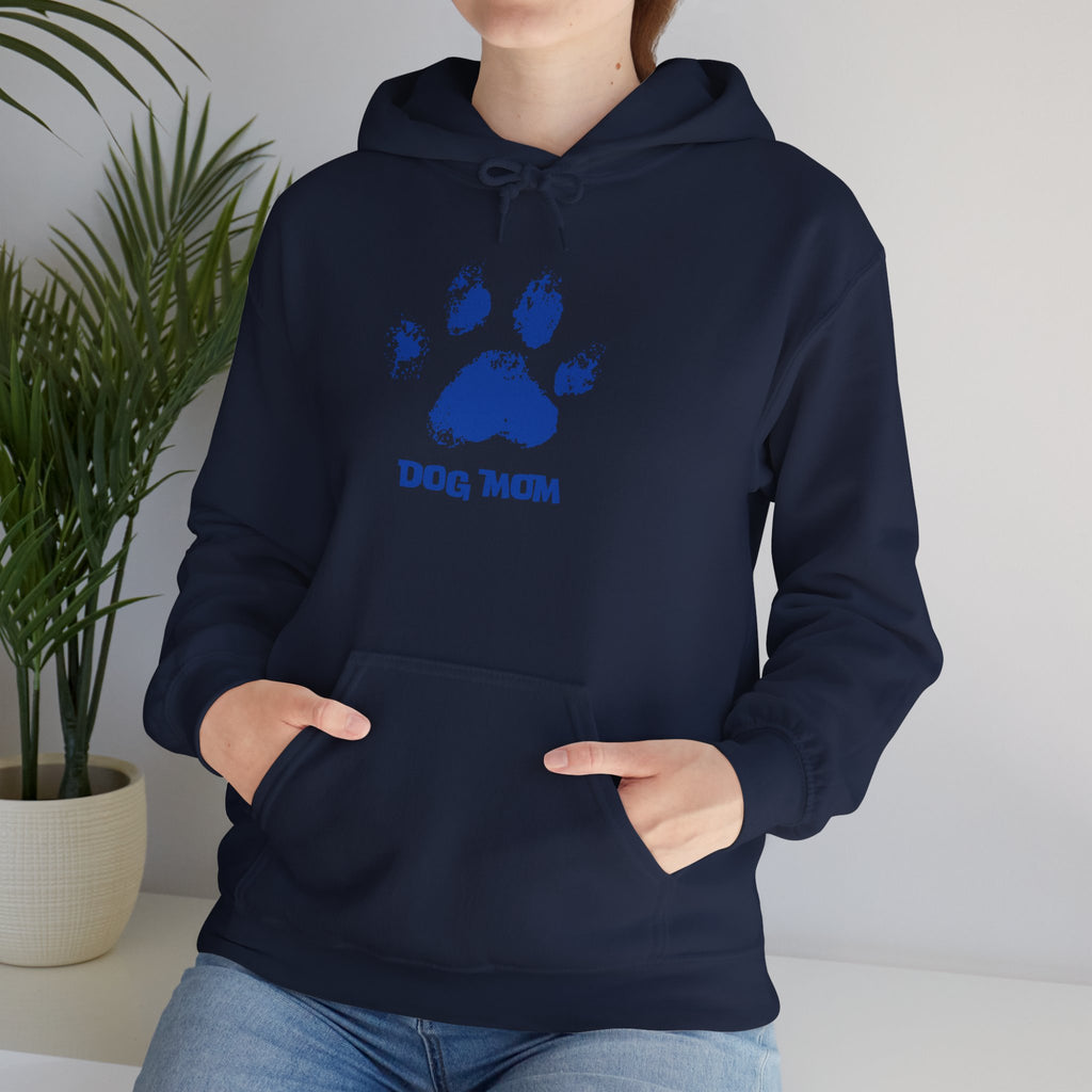Dog Mom Paw Print Hoodie – Cute Pet Lover Sweatshirt, Blue Paw 'DOG MOM' Design