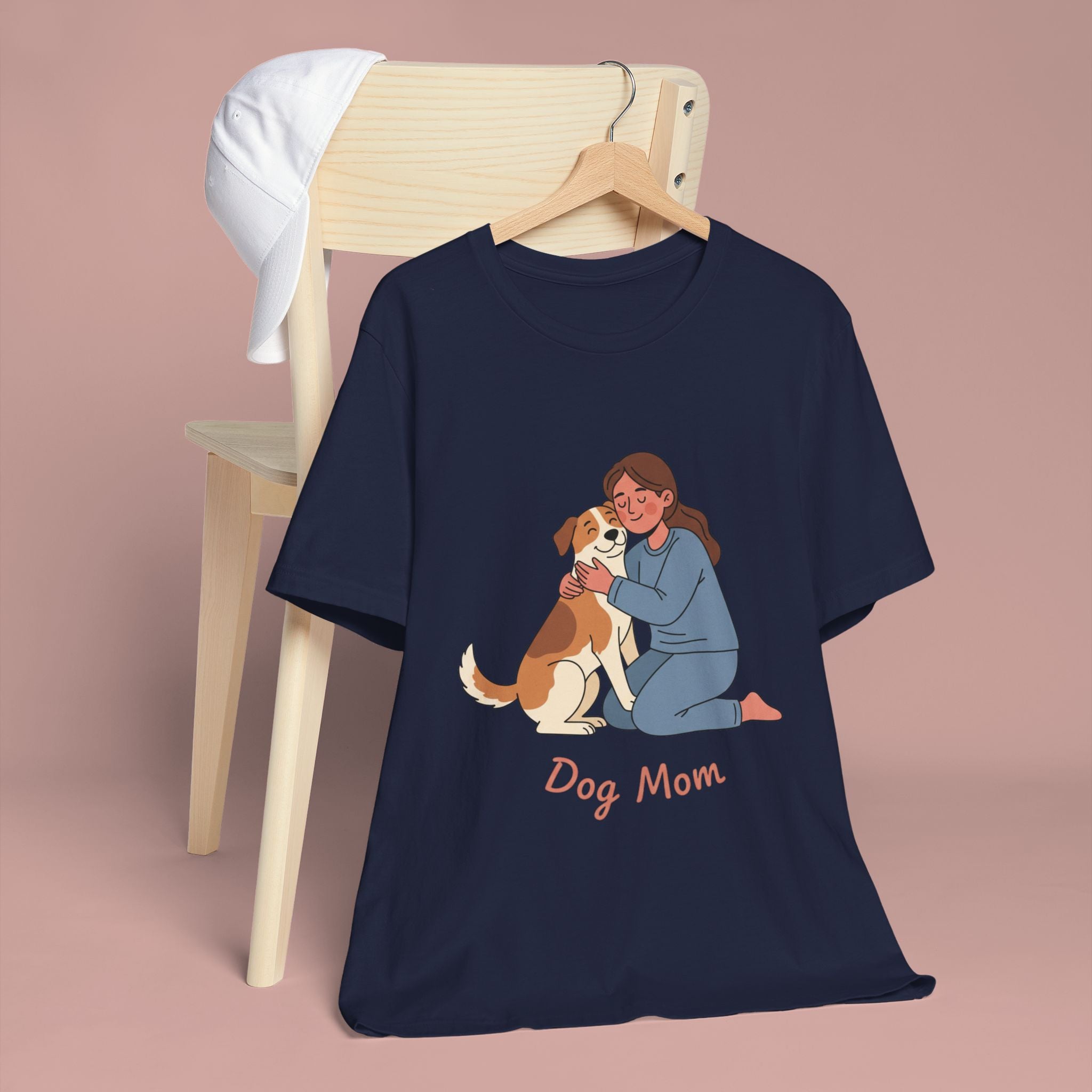 Dog Mom T‑Shirt — Cute Woman Hugging Dog Graphic Tee