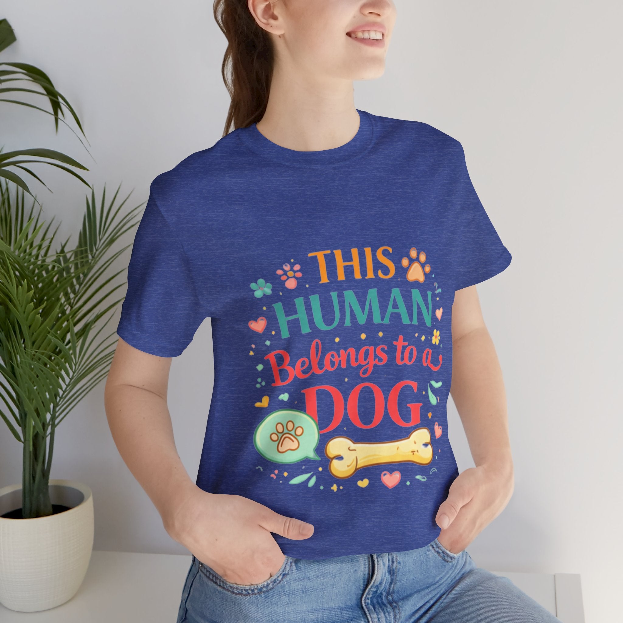 Dog Lover T-Shirt — "This Human Belongs to a Dog" Cute Paw Print Tee