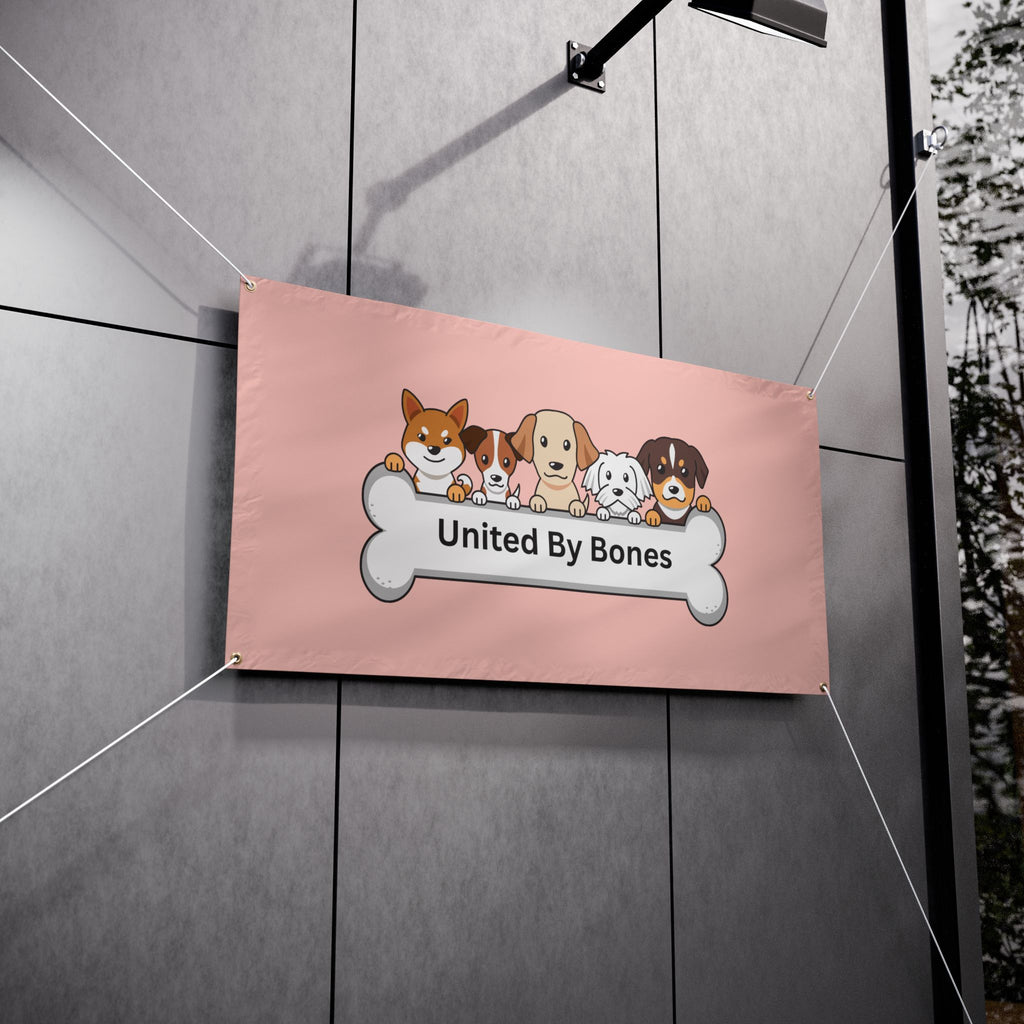 United By Bones Dog Banner — Pink Vinyl Pet Rescue Sign