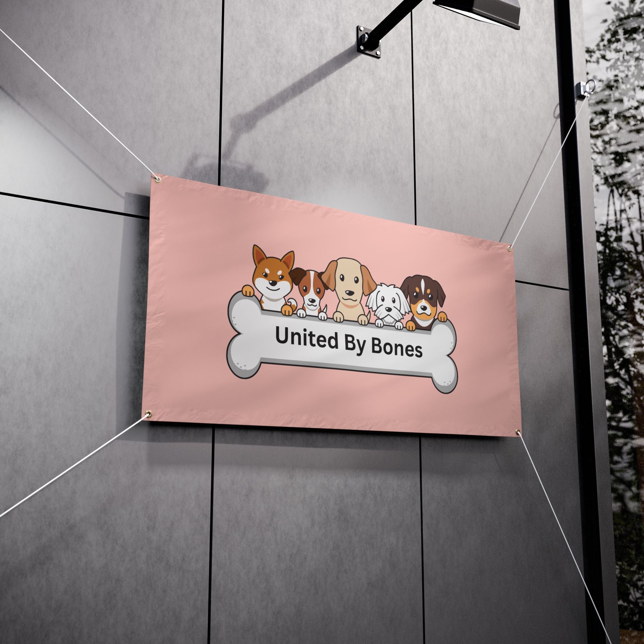 United By Bones Dog Banner — Pink Vinyl Pet Rescue Sign