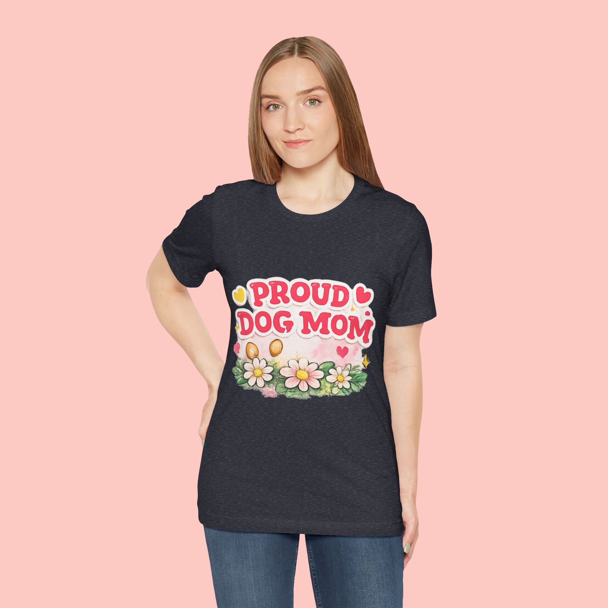 Proud Dog Mom Tee – Floral Retro Heart Design