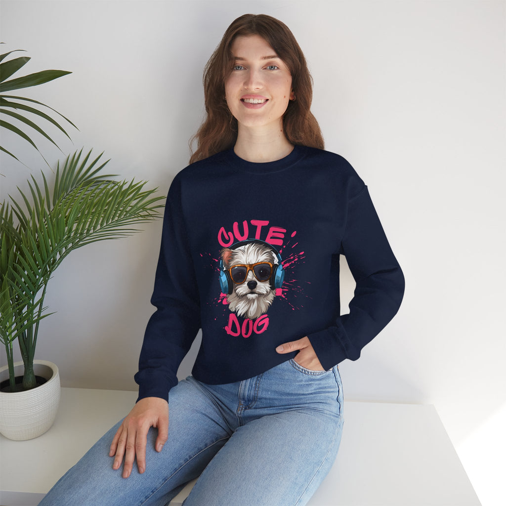 Cute Dog Sweatshirt — Cool Pup with Headphones Graphic Crewneck