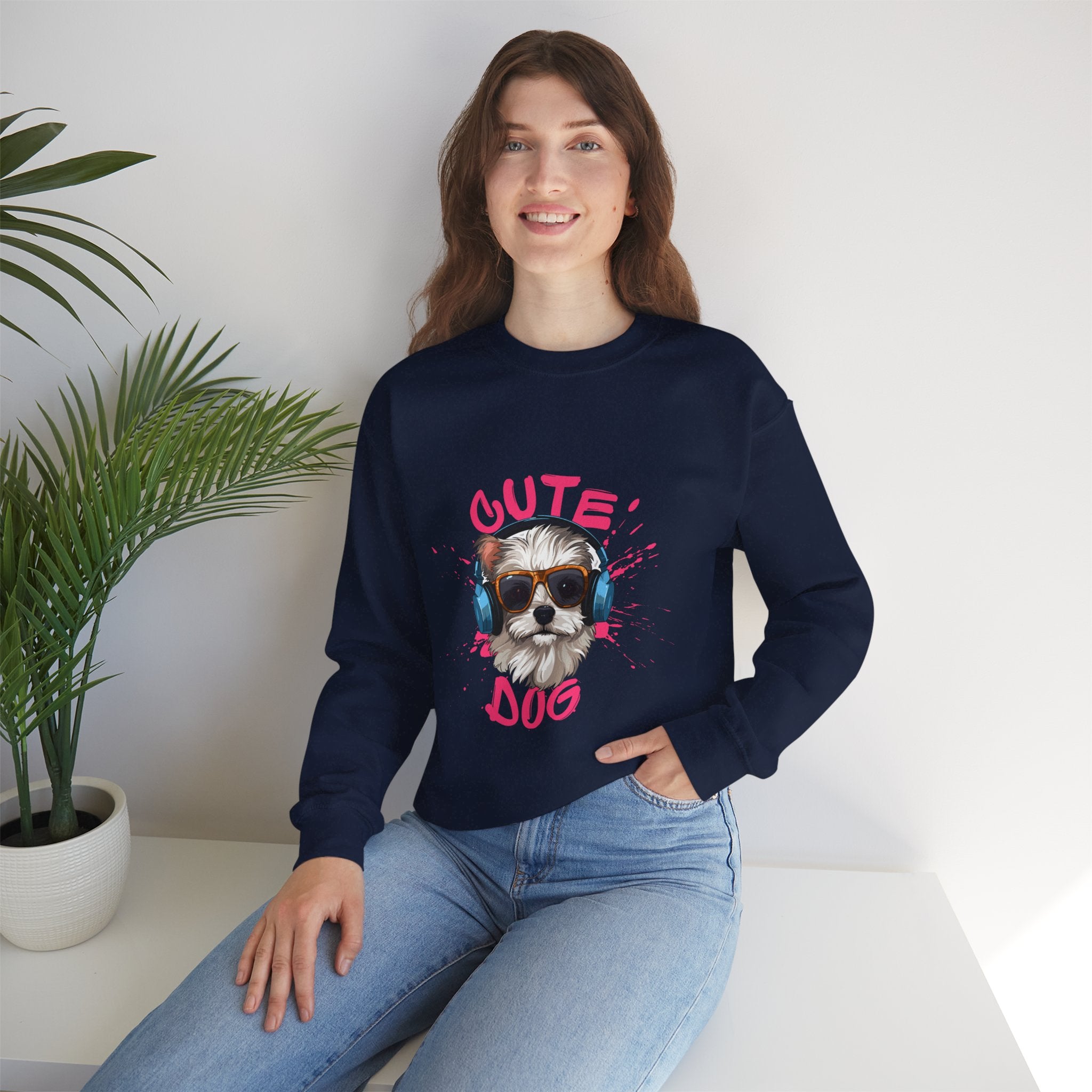 Cute Dog Sweatshirt — Cool Pup with Headphones Graphic Crewneck