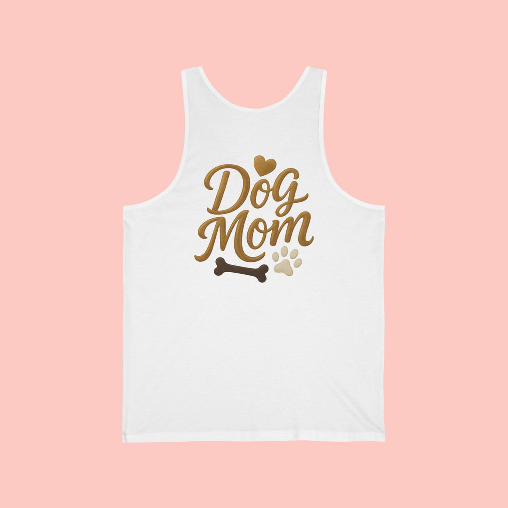 Dog Mom Tank Top - Gold Script with Paw & Bone Design