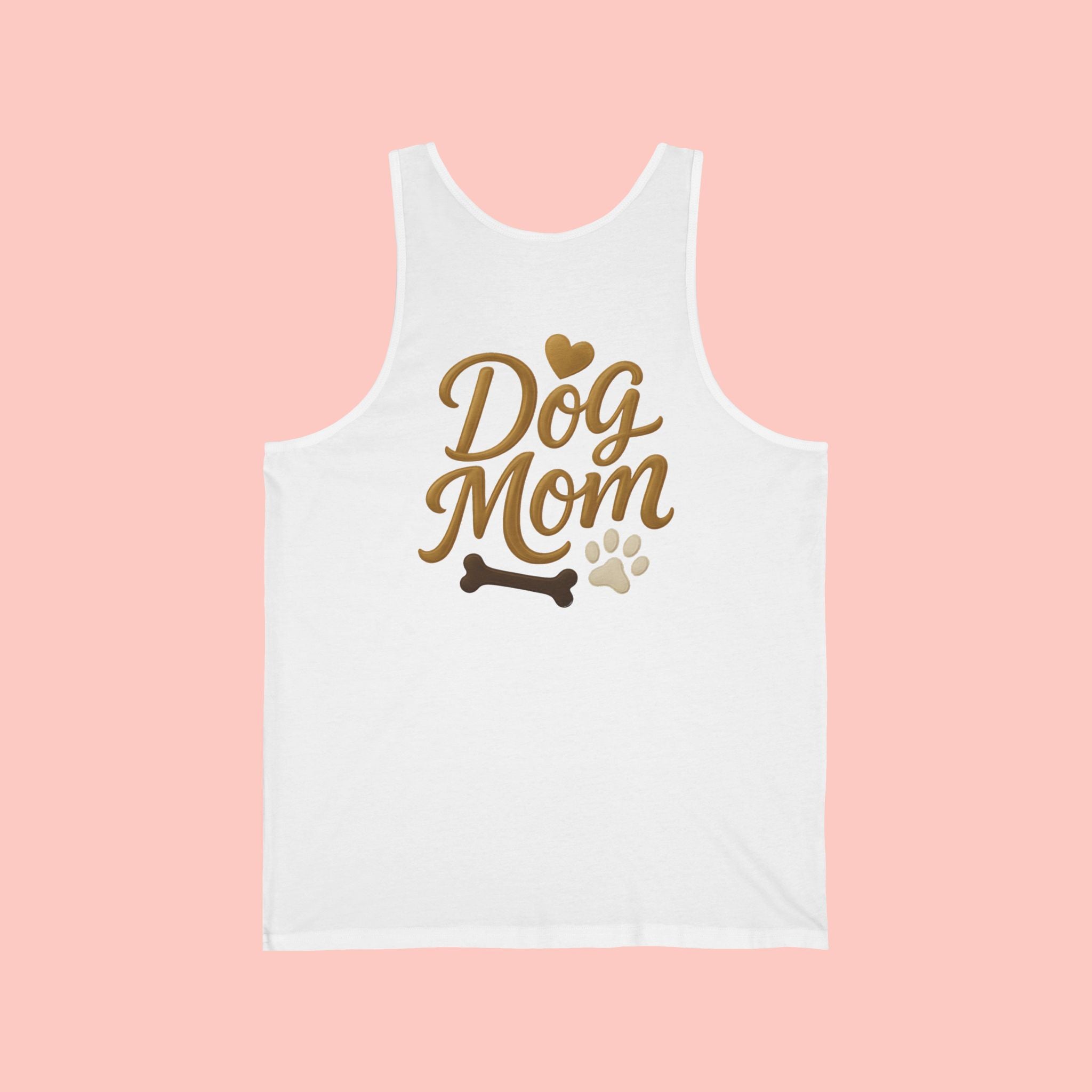 Dog Mom Tank Top - Gold Script with Paw & Bone Design