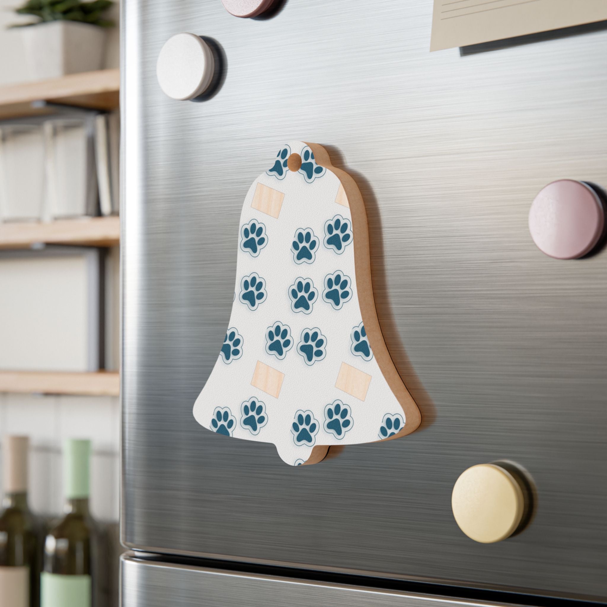 Bell Wooden Ornament with Paw Print & Bandage Pattern — Pet Memorial Holiday Decoration