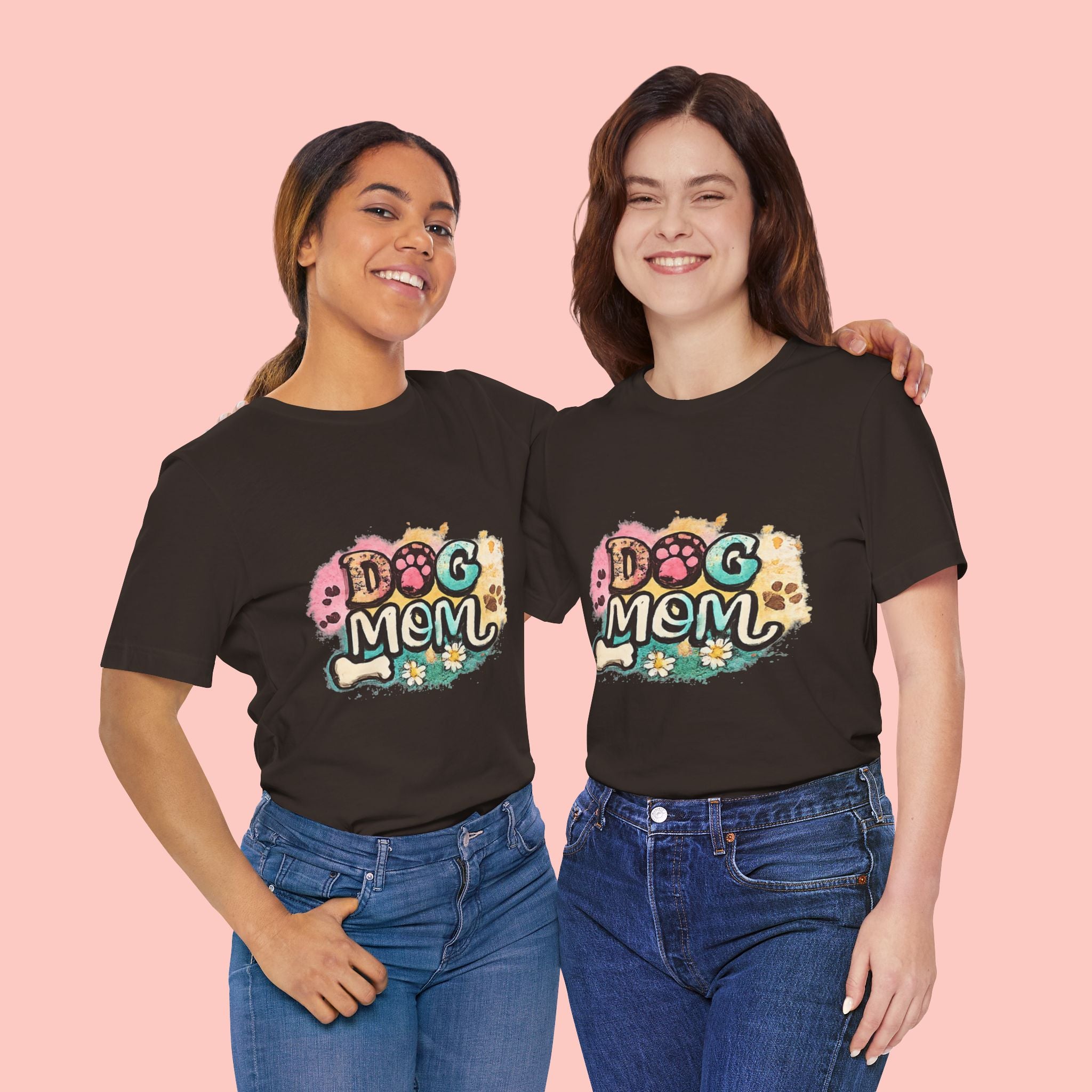 Dog Mom T-Shirt — Colorful Paw Print Graphic Tee for Pet Lovers