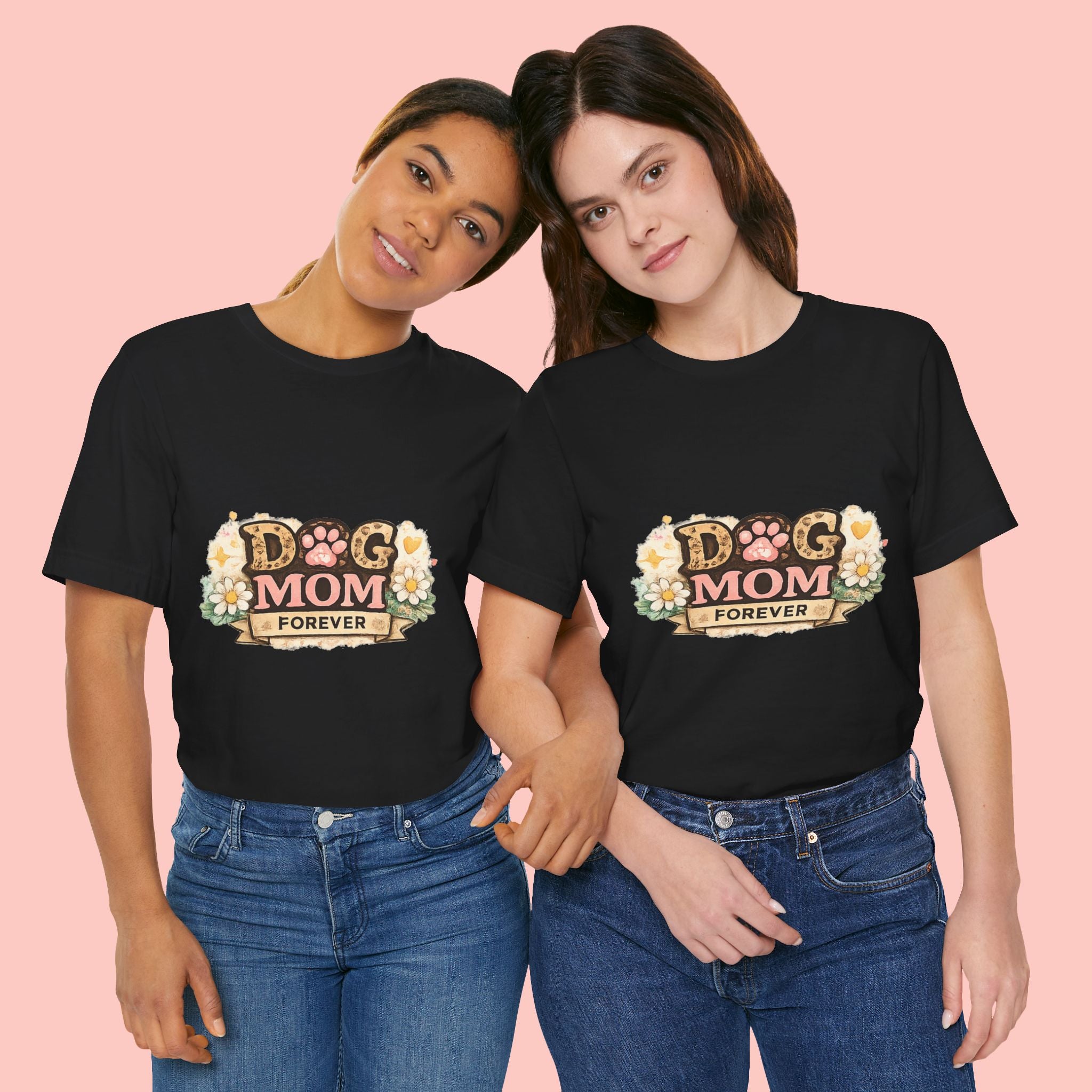 Dog Mom Forever T‑Shirt — Floral Paw Print Tee for Pet Lovers