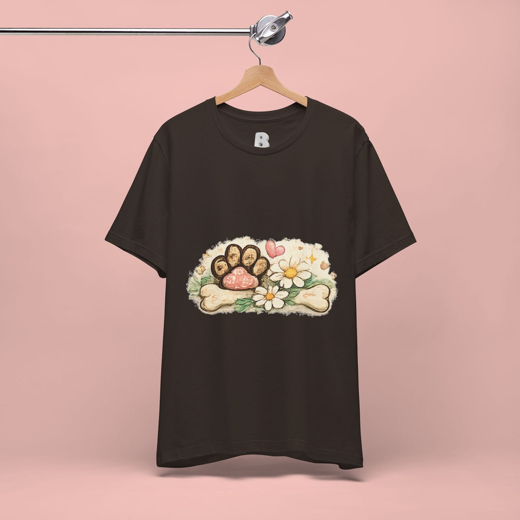 Dog Paw Floral T-Shirt — Cute Paw Print, Bone & Daisies Tee