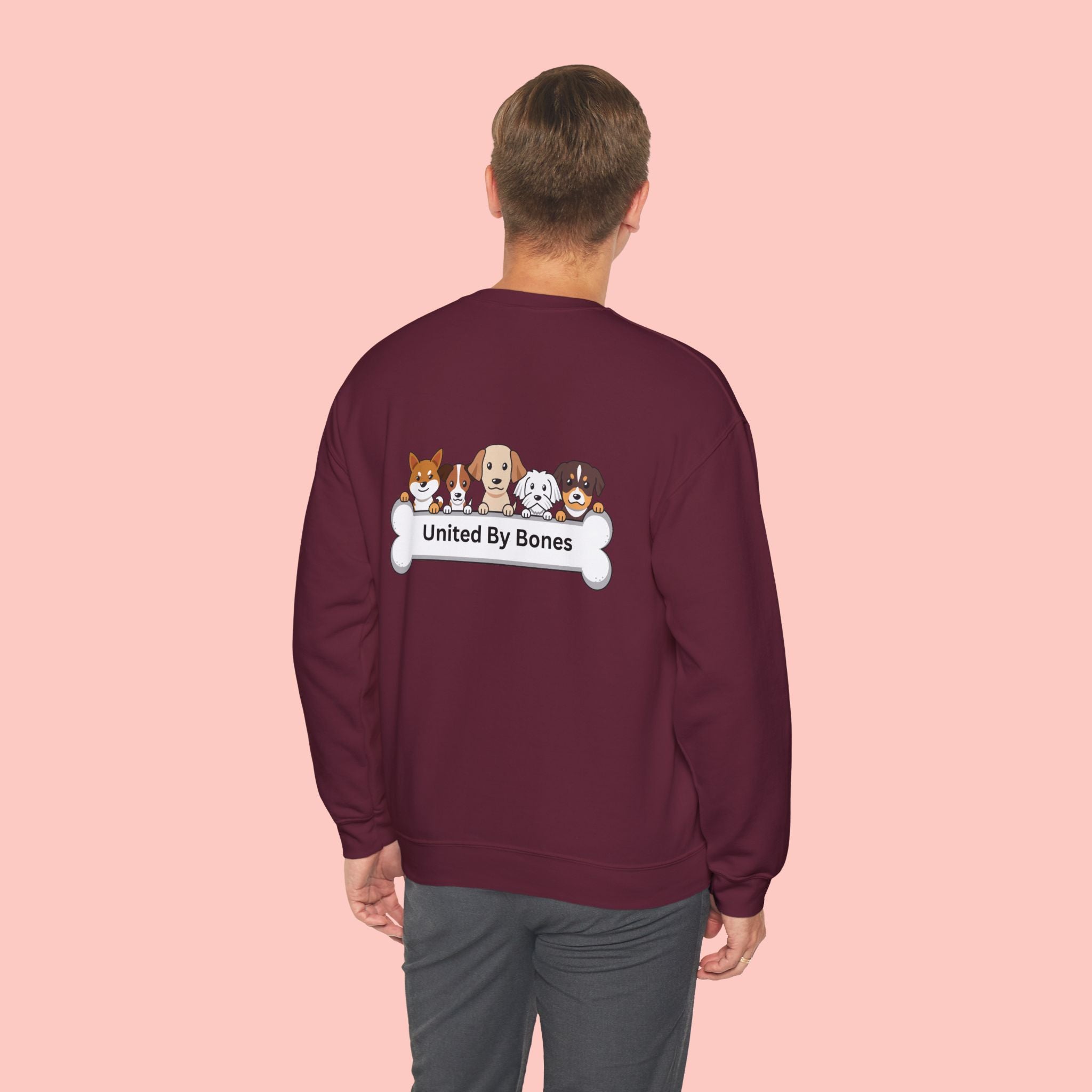 Dog Lovers Crewneck Sweatshirt — "United By Bones" Cute Puppy Graphic
