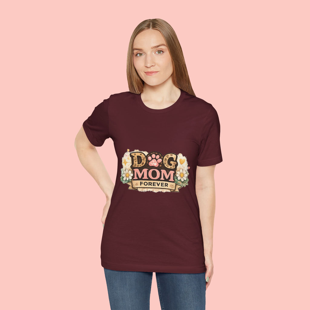 Dog Mom Forever T‑Shirt — Floral Paw Print Tee for Pet Lovers