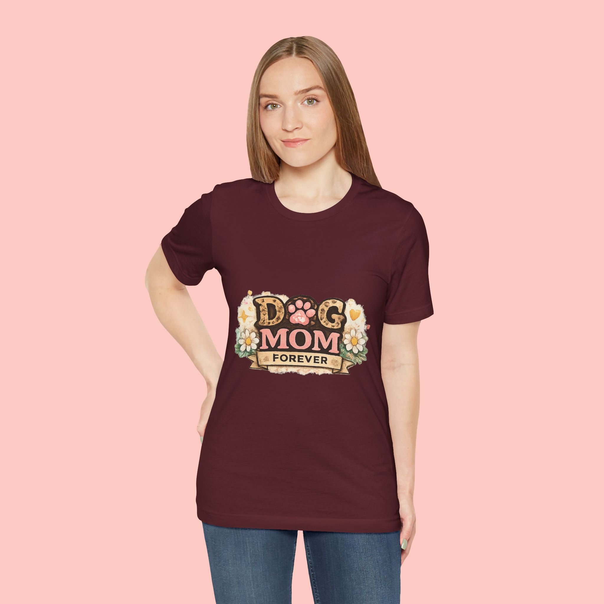 Dog Mom Forever T‑Shirt — Floral Paw Print Tee for Pet Lovers