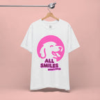 All Smiles Mom's Rules T-Shirt — Cute Pink Dog Graphic Tee for Moms & Pet Lovers