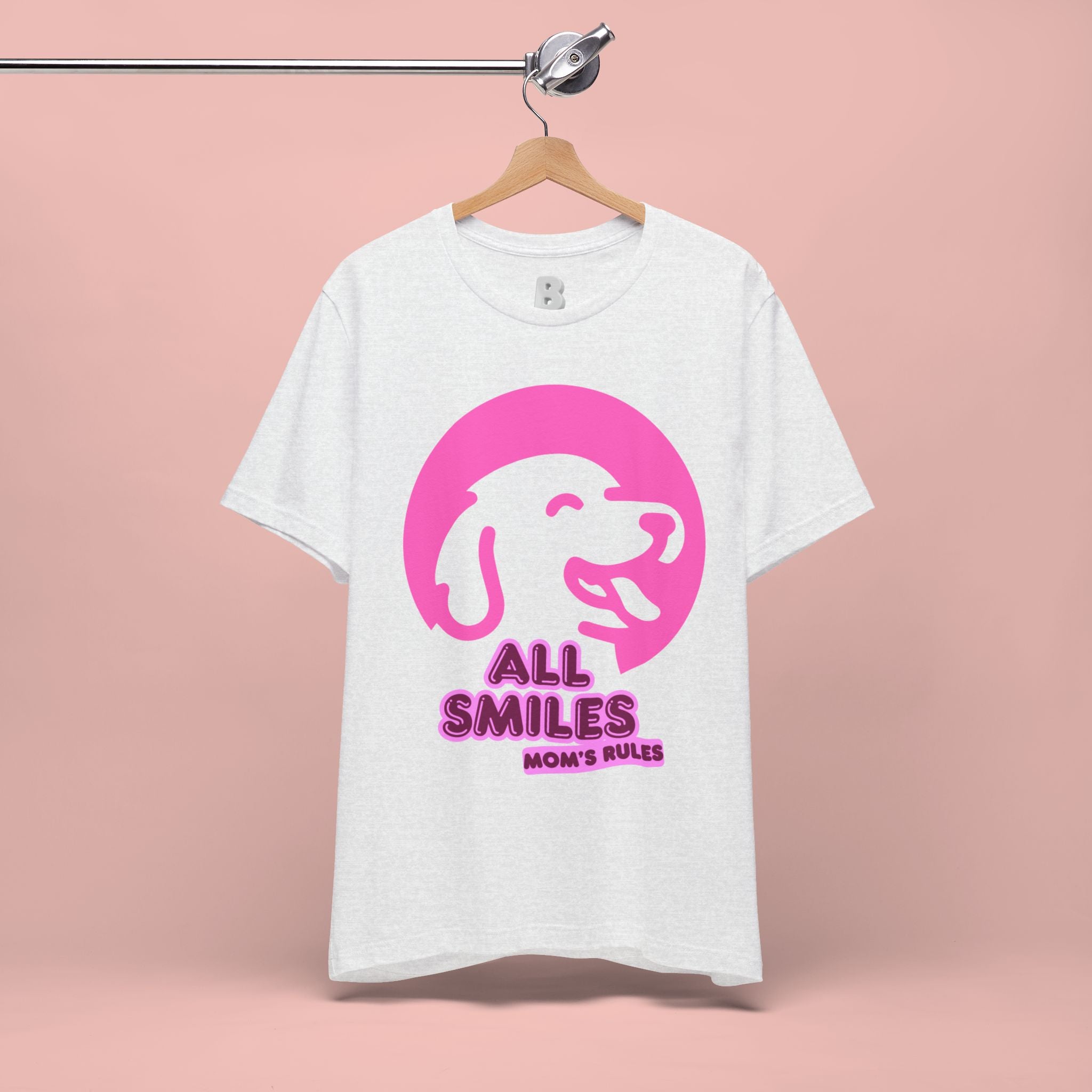 All Smiles Mom's Rules T-Shirt — Cute Pink Dog Graphic Tee for Moms & Pet Lovers