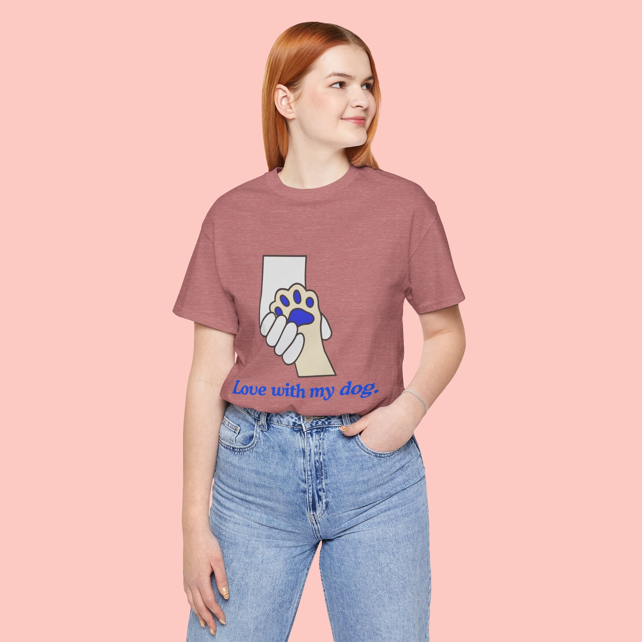Dog Lover T-Shirt — "Love with my dog." Paw Print Graphic