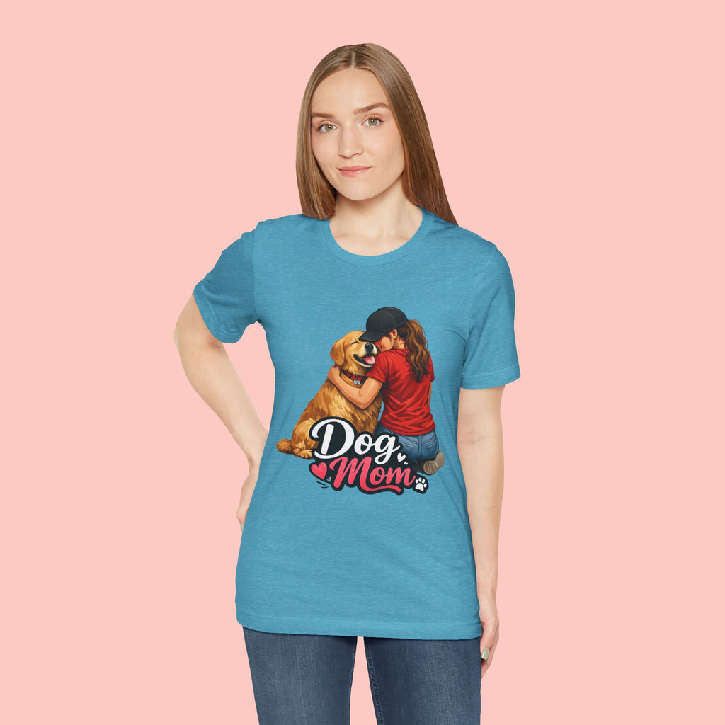 Dog Mom T-Shirt - Cute Woman Hugging Golden Retriever Tee