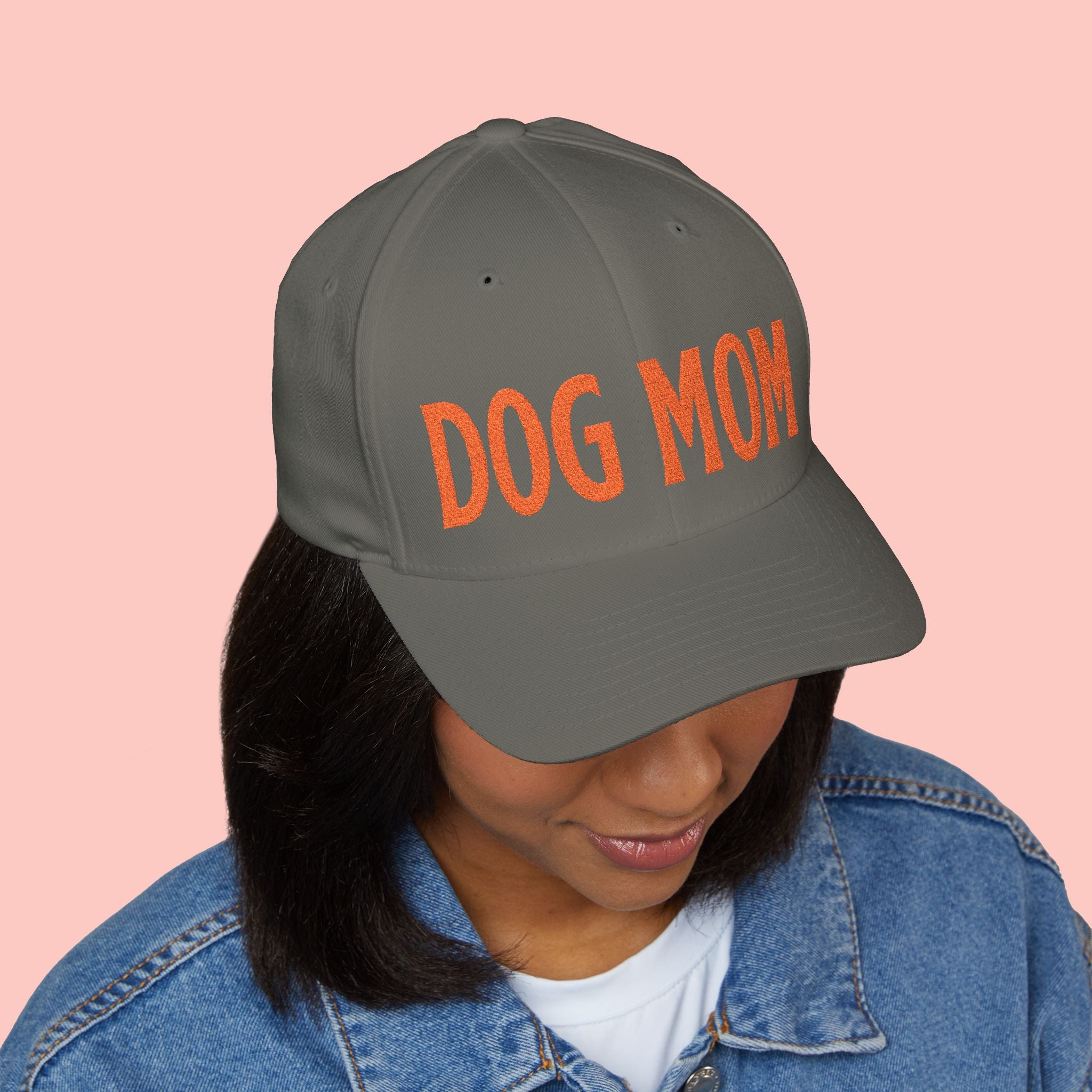 Dog Mom Embroidered Cap – White Structured Baseball Hat