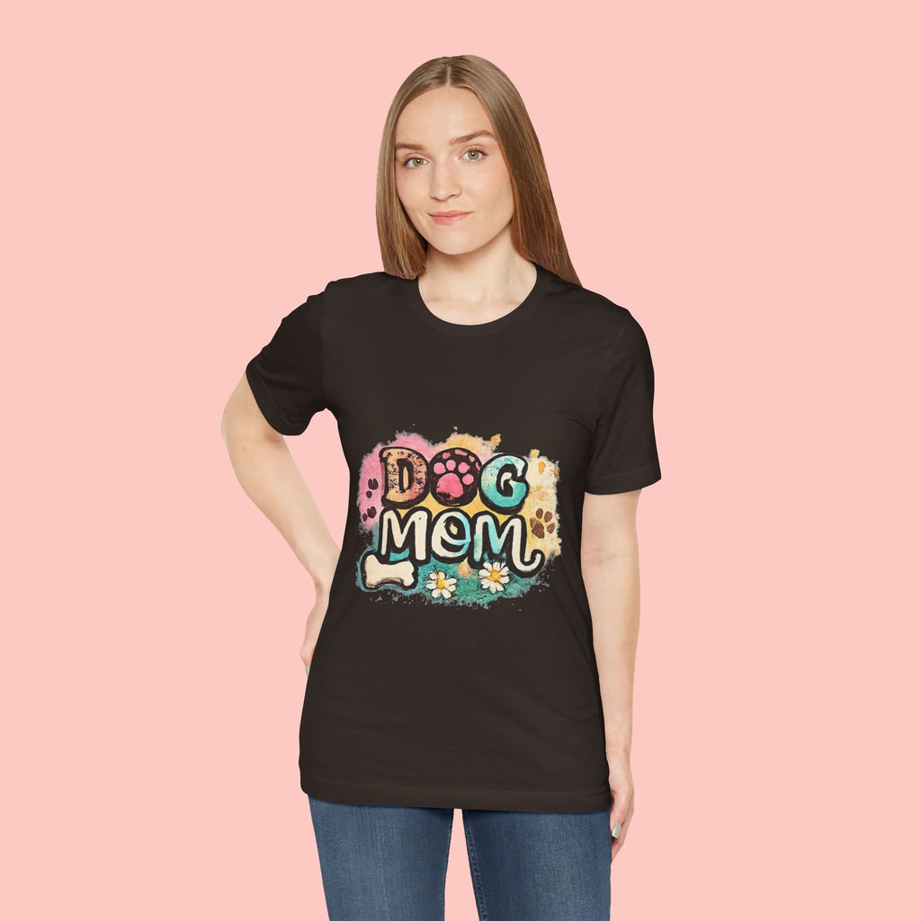 Dog Mom T-Shirt — Colorful Paw Print Graphic Tee for Pet Lovers