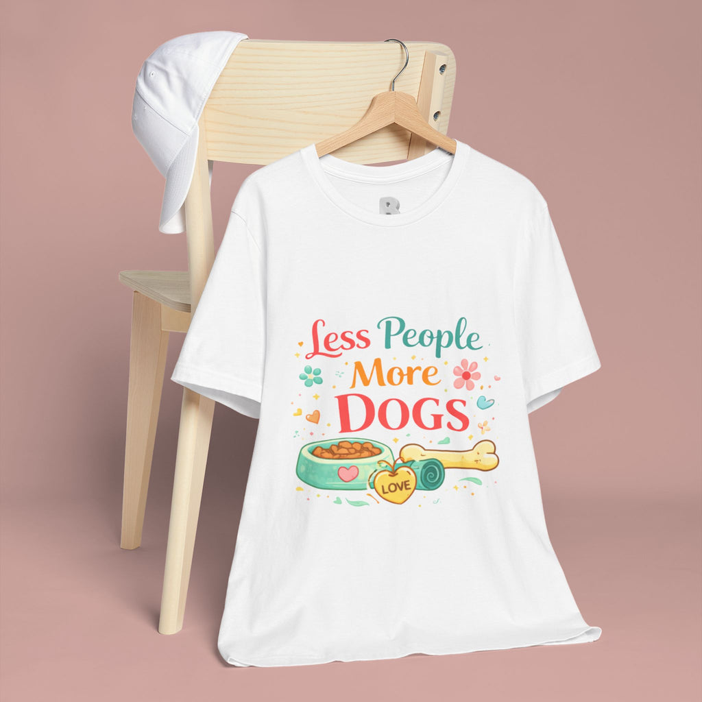 Less People More Dogs T-Shirt – Cute Dog Bowl & Bone Graphic Tee