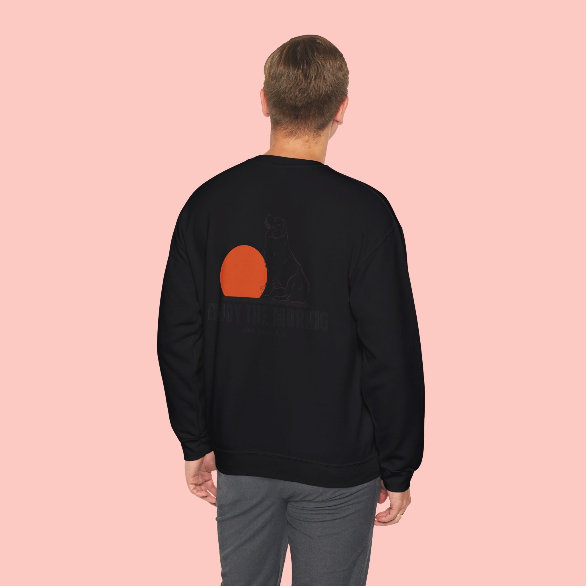 Enjoy the Morning Crewneck Sweatshirt — Dog & Sunrise Graphic