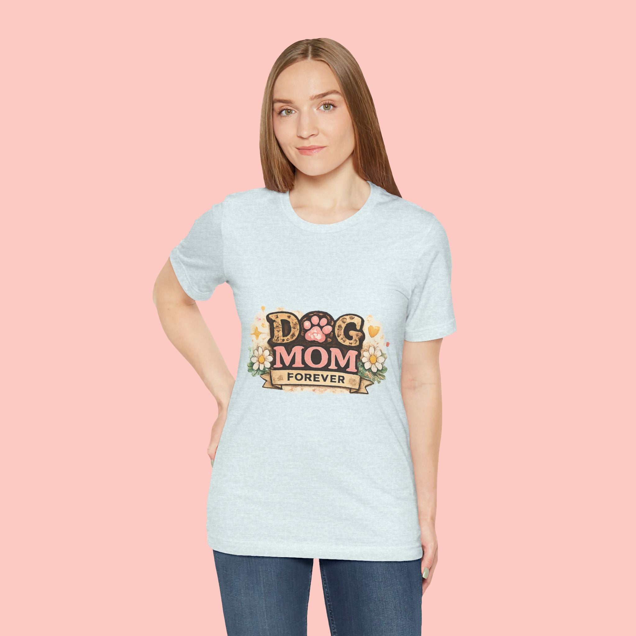 Dog Mom Forever T‑Shirt — Floral Paw Print Tee for Pet Lovers