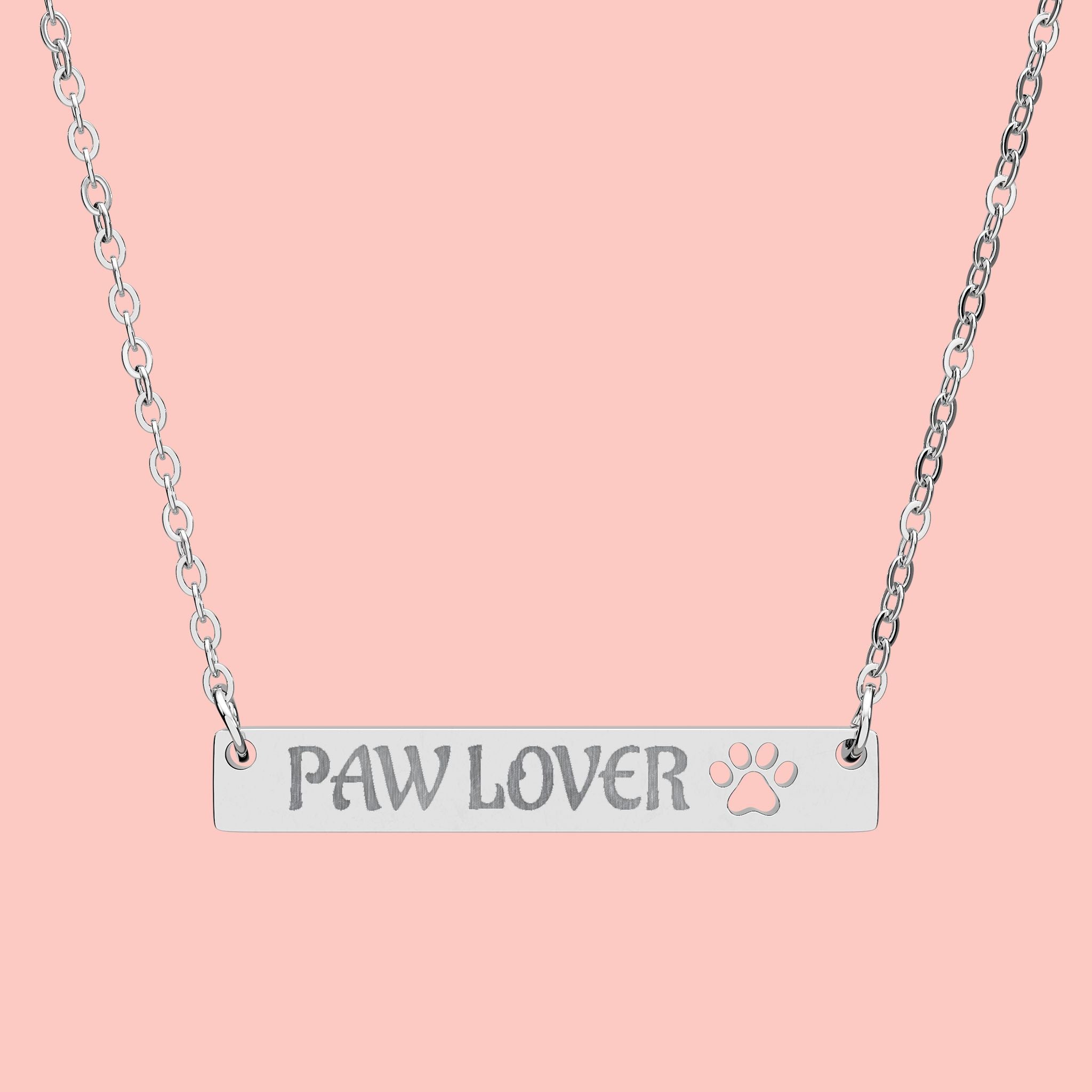 Paw Lover Cutout Bar Necklace — Engraved Paw Print Pendant
