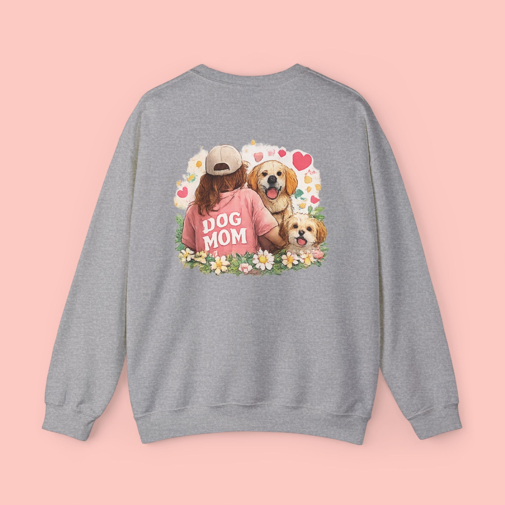 Dog Mom Crewneck Sweatshirt – Cute Floral Paw Print Back Graphic