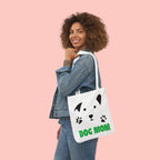 Dog Mom Canvas Tote Bag — Cute Paw Print Dog Face Tote for Pet Lovers