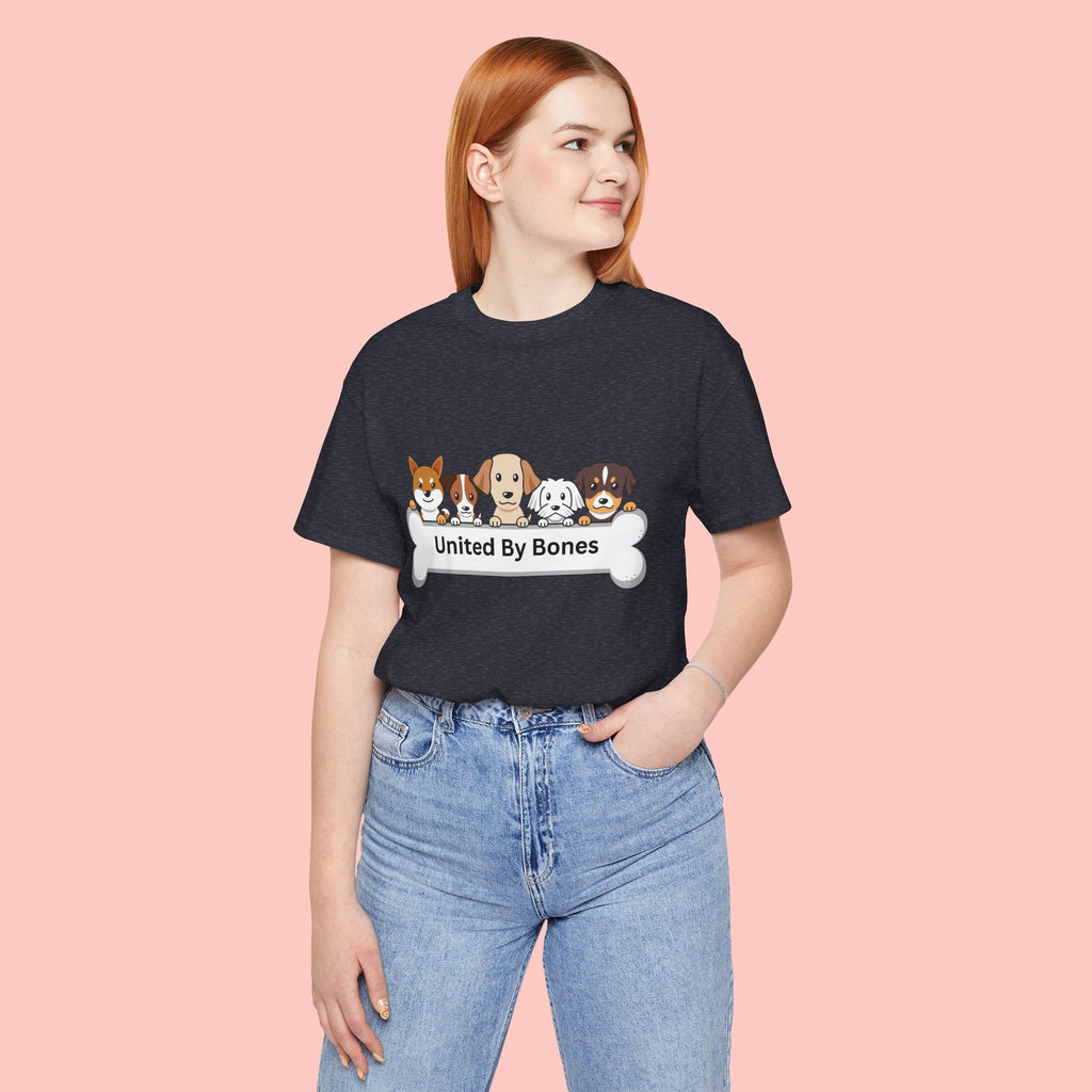 Dog Lover T‑Shirt — "United By Bones" Cute Cartoon Dogs Tee