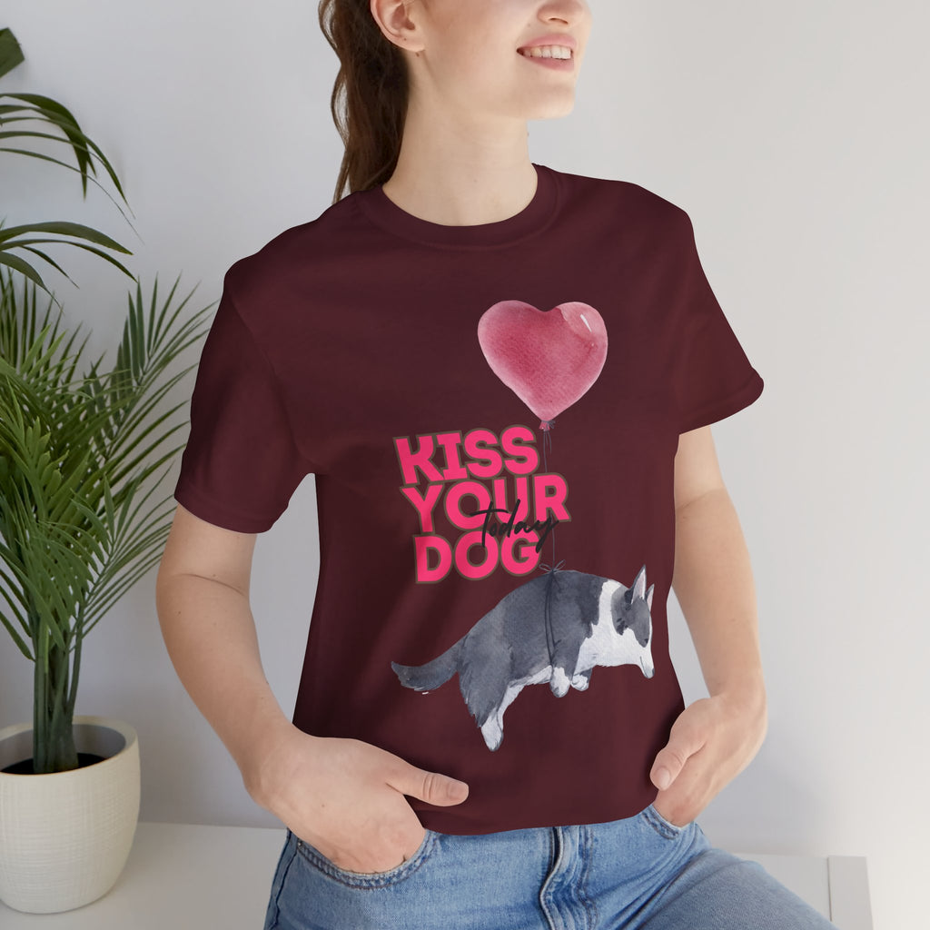 Kiss Your Dog T-Shirt — Cute Corgi with Heart Balloon Pet Lover Tee