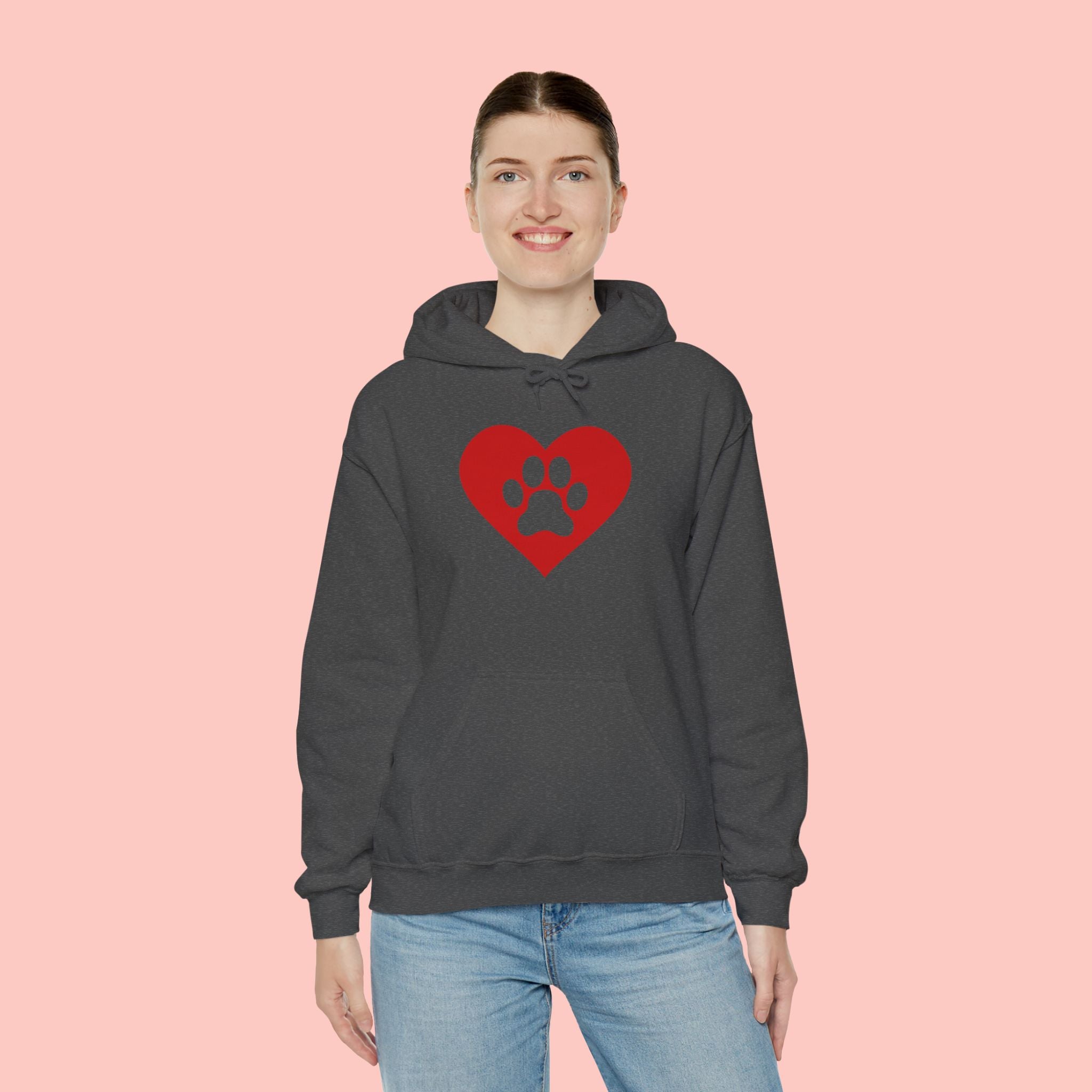 Heart Paw Hoodie — Cute Red Paw Print Animal Lover Sweatshirt