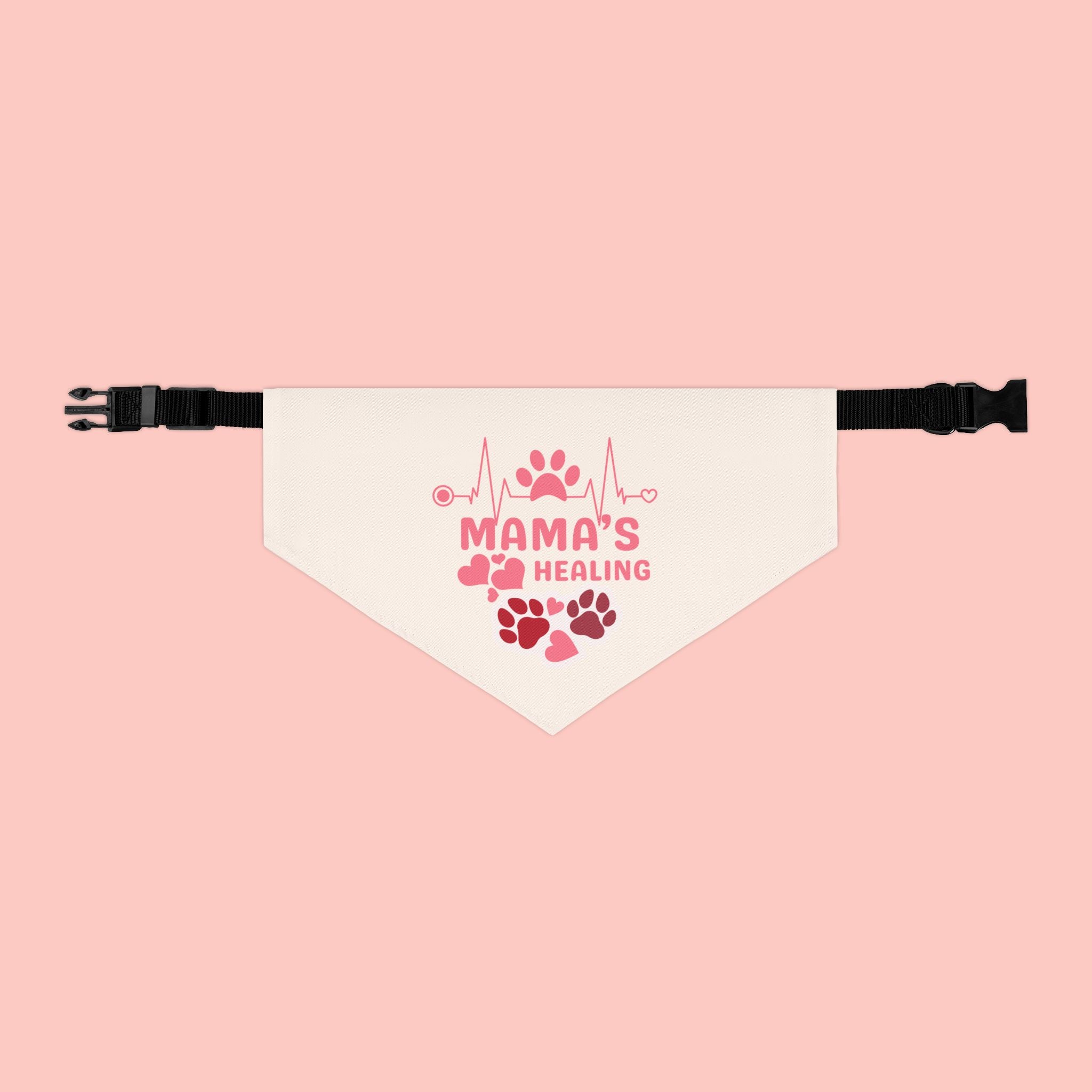 Mama's Healing Pet Bandana Collar — Pink Paw Print Dog & Cat Accessory