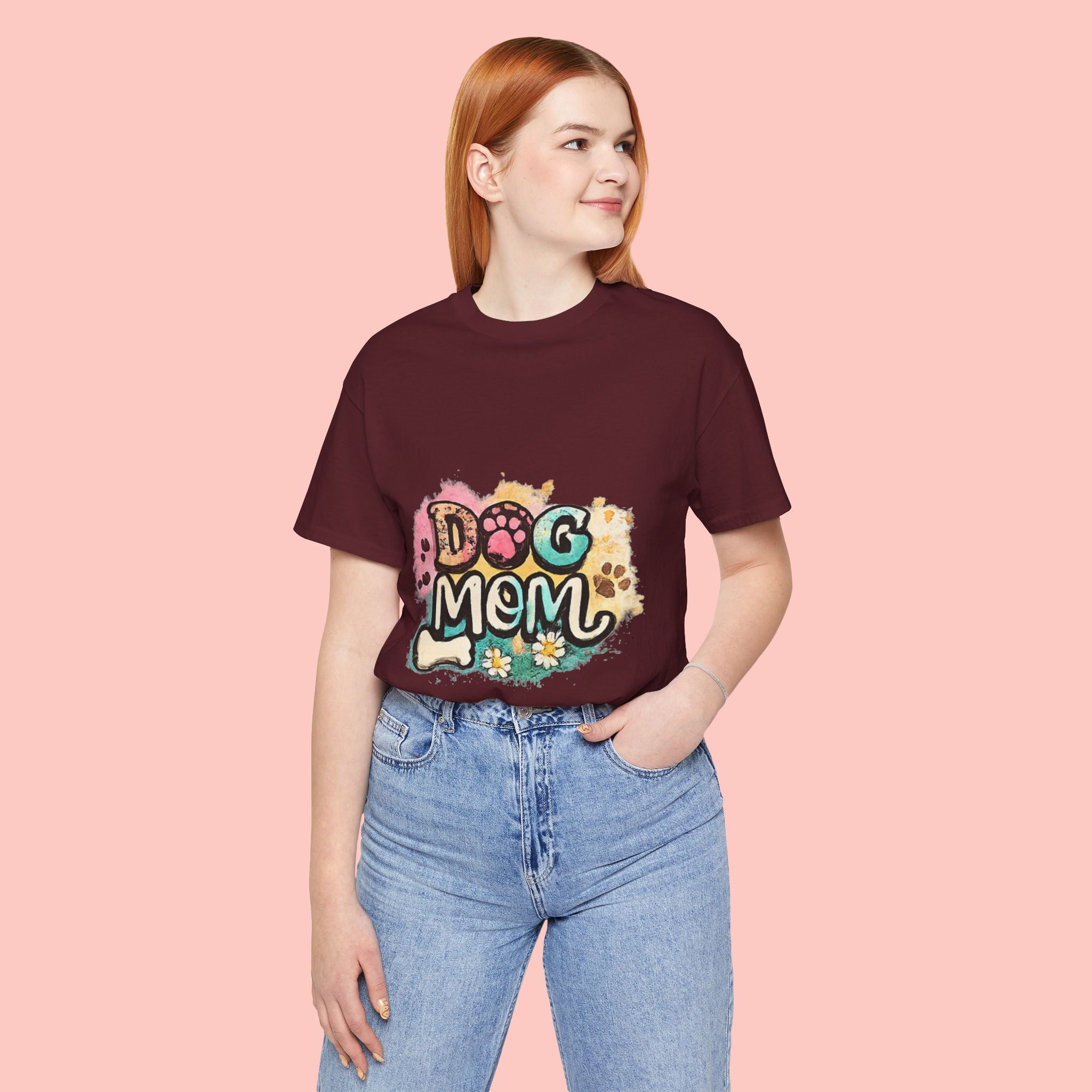 Dog Mom T-Shirt — Colorful Paw Print Graphic Tee for Pet Lovers