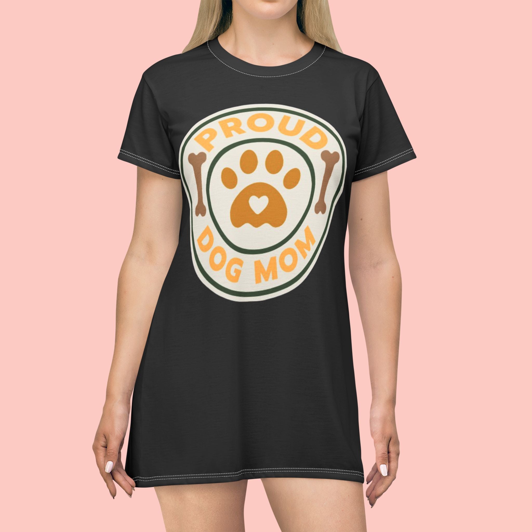 Proud Dog Mom T-Shirt Dress — Cute Paw Print Dog Mom Dress