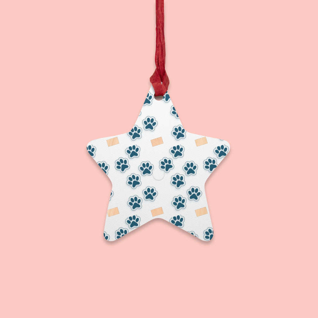 Bell Wooden Ornament with Paw Print & Bandage Pattern — Pet Memorial Holiday Decoration