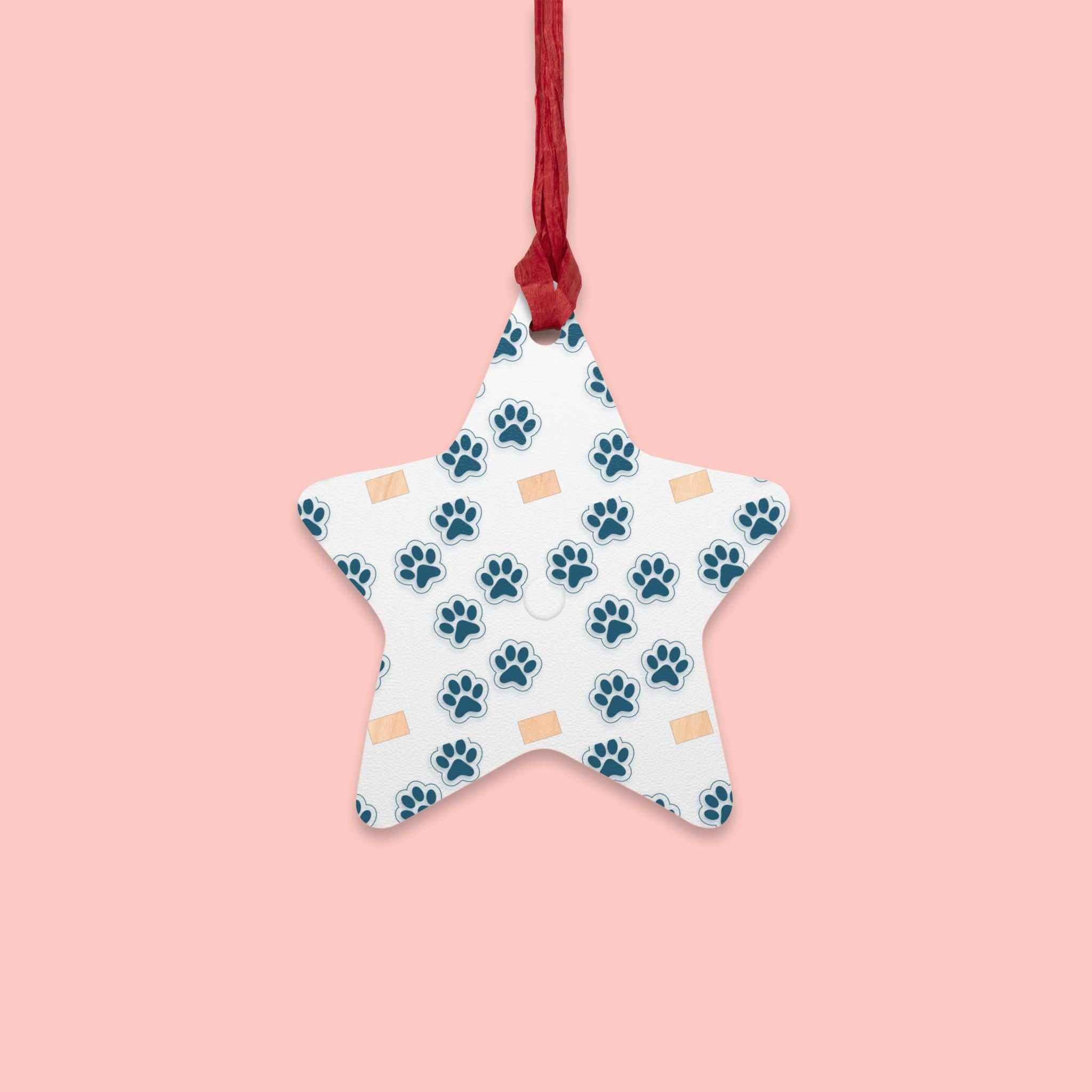 Bell Wooden Ornament with Paw Print & Bandage Pattern — Pet Memorial Holiday Decoration
