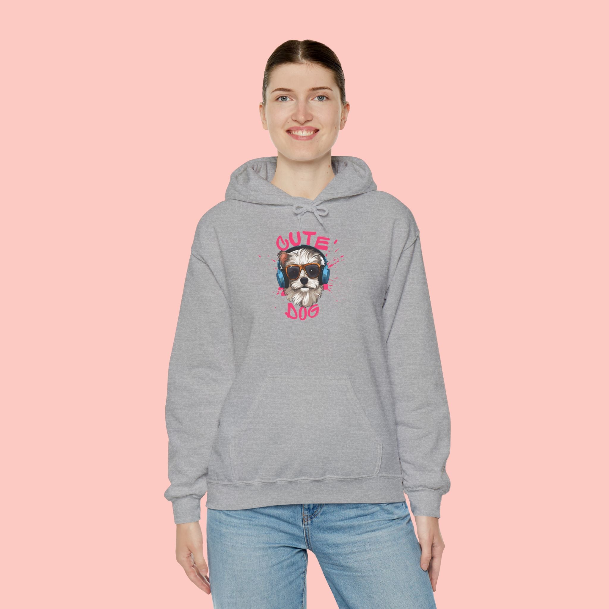 Cute Dog Hoodie with Headphones – 'Cute Dog' Graphic Pet Lover Sweatshirt