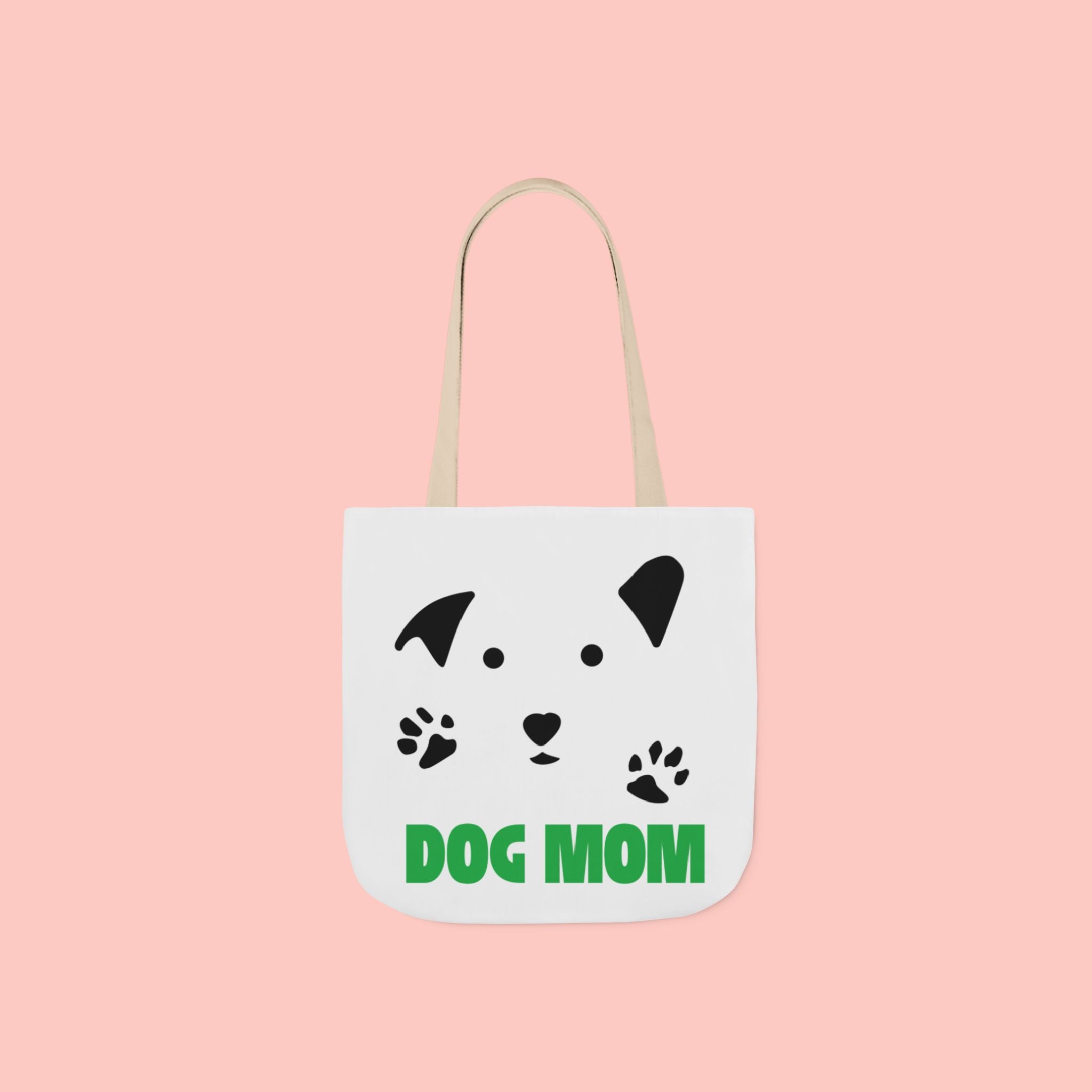 Dog Mom Canvas Tote Bag — Cute Paw Print Dog Face Tote for Pet Lovers