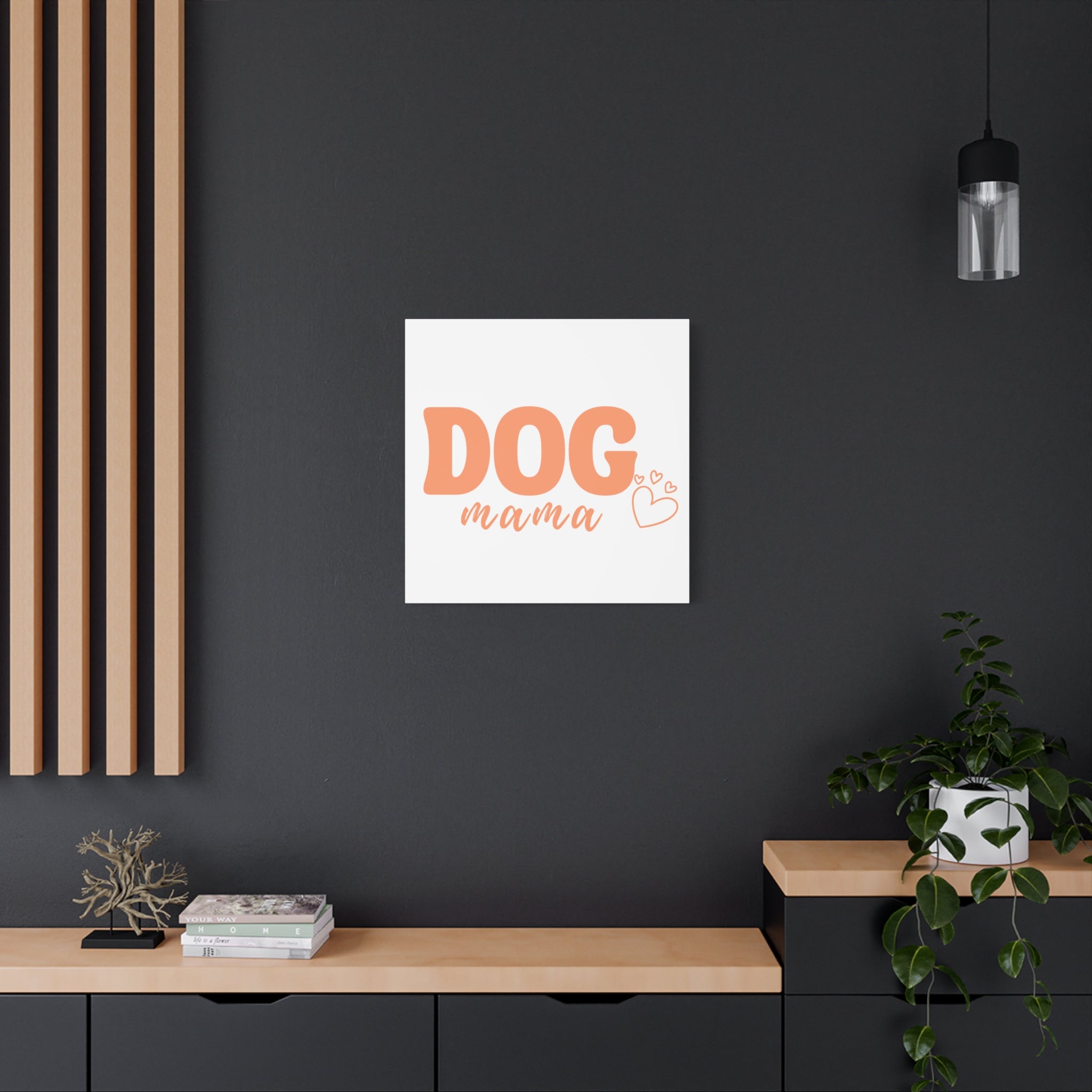 Dog Mama Matte Canvas Wall Art – Peach Script Pet Lover Decor