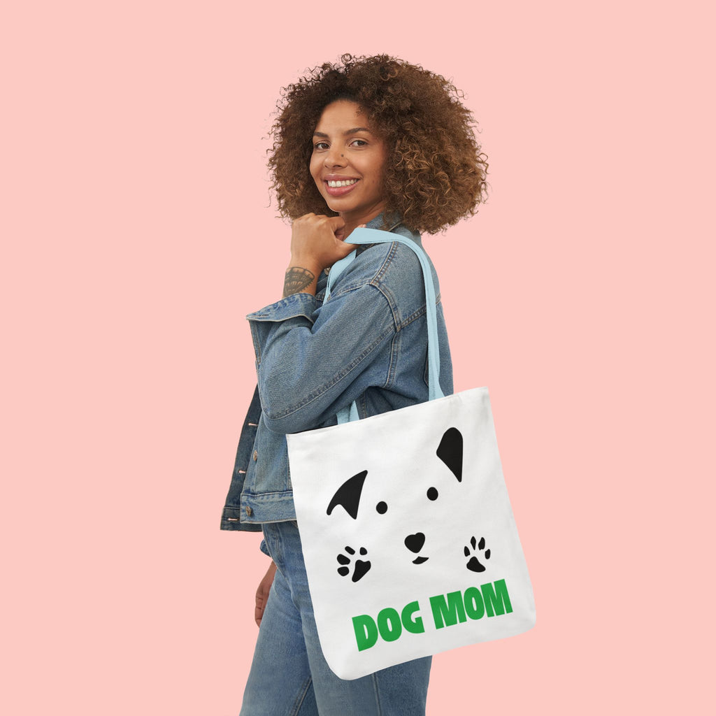 Dog Mom Canvas Tote Bag — Cute Paw Print Dog Face Tote for Pet Lovers