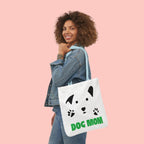 Dog Mom Canvas Tote Bag — Cute Paw Print Dog Face Tote for Pet Lovers