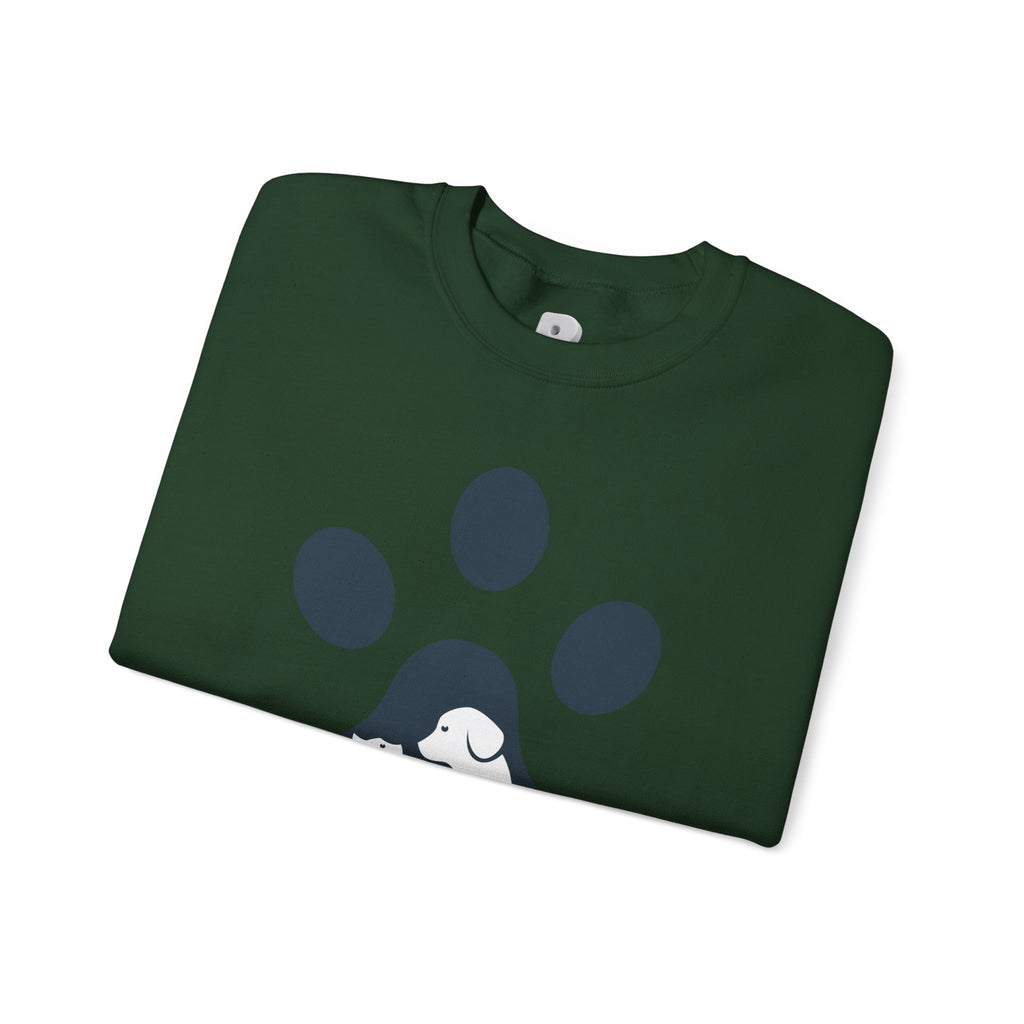 Dog Mom Crewneck Sweatshirt - Paw Print & Silhouette Graphic
