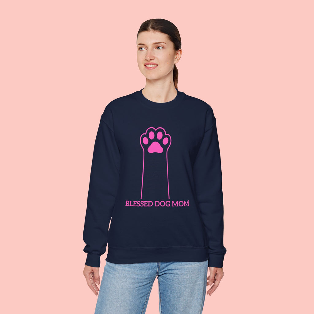 Blessed Dog Mom Crewneck Sweatshirt — Pink Paw Memorial Pullover