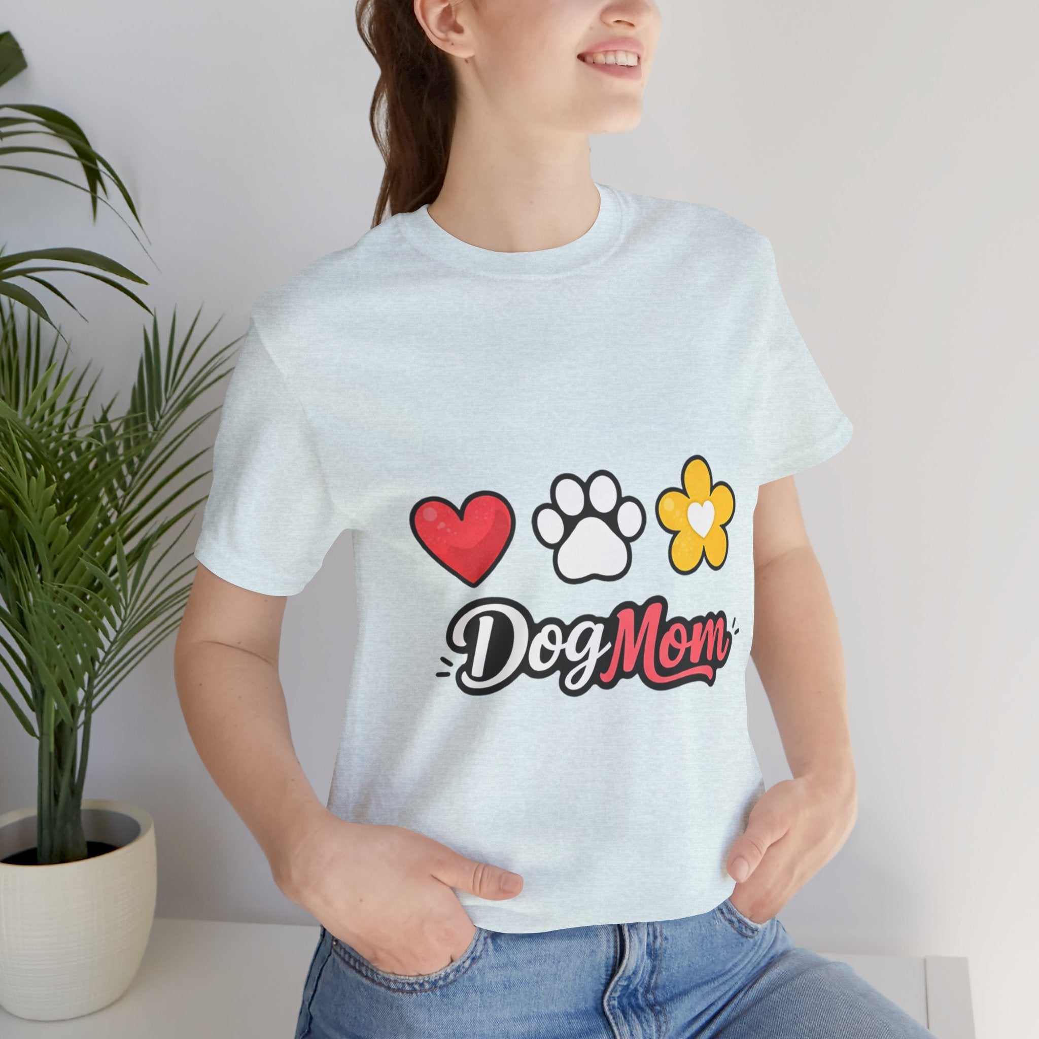 Dog Mom T-Shirt – Heart, Paw & Flower Graphic Tee