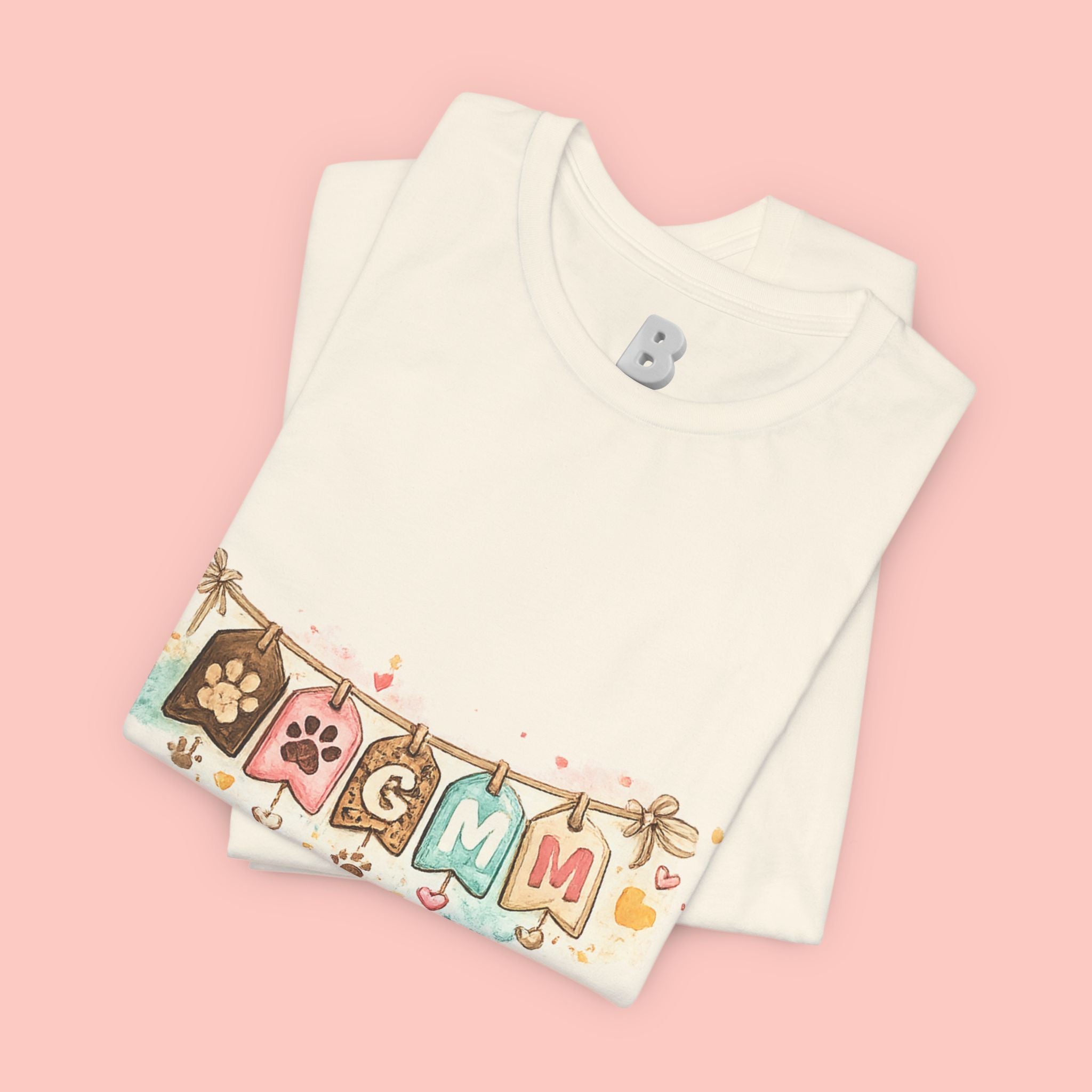 Pet Mom Banner Tee — Cute Paw Print "MOM" Graphic T-Shirt