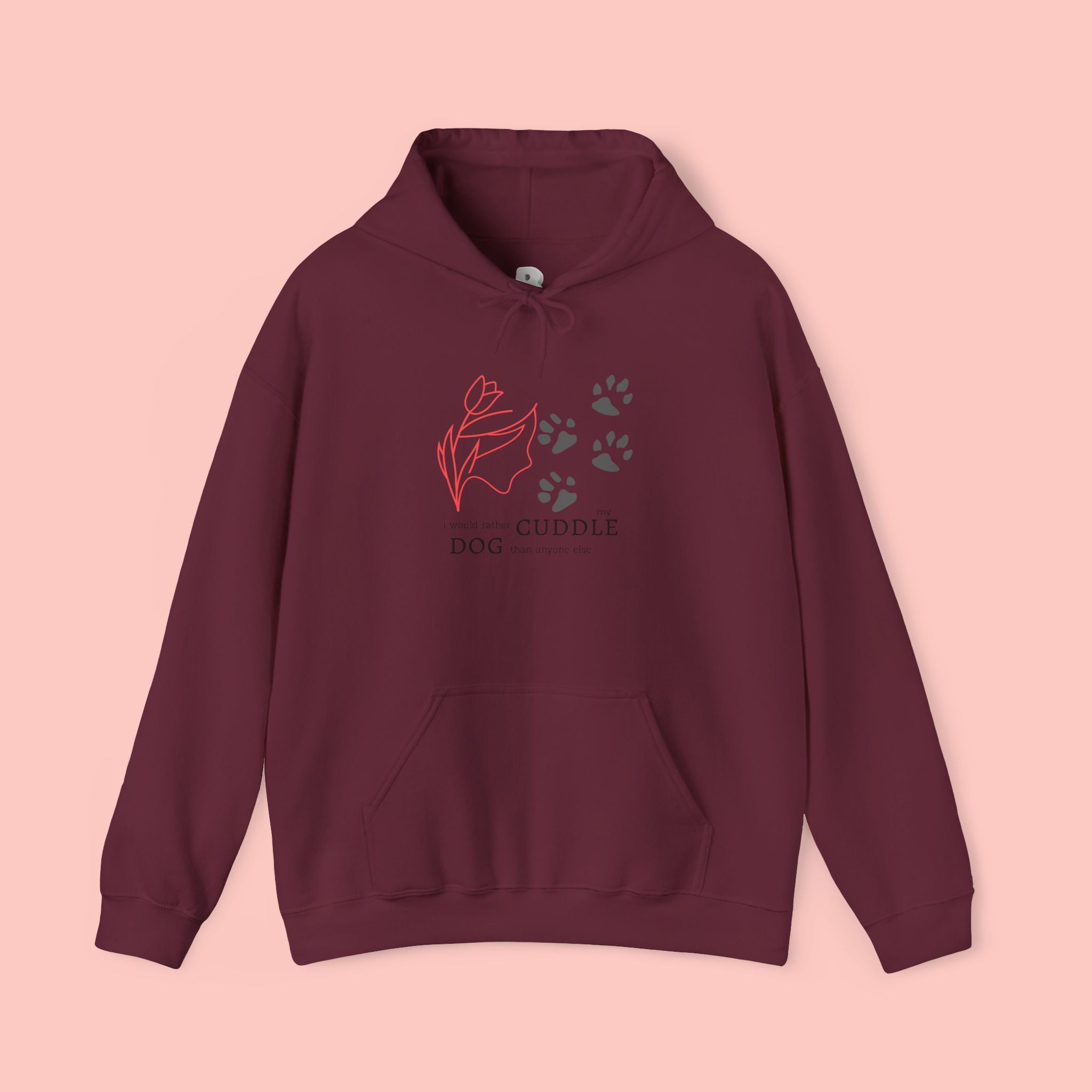 Dog Cuddle Hoodie – Minimal Paw Print & Script Pet Lover Sweatshirt